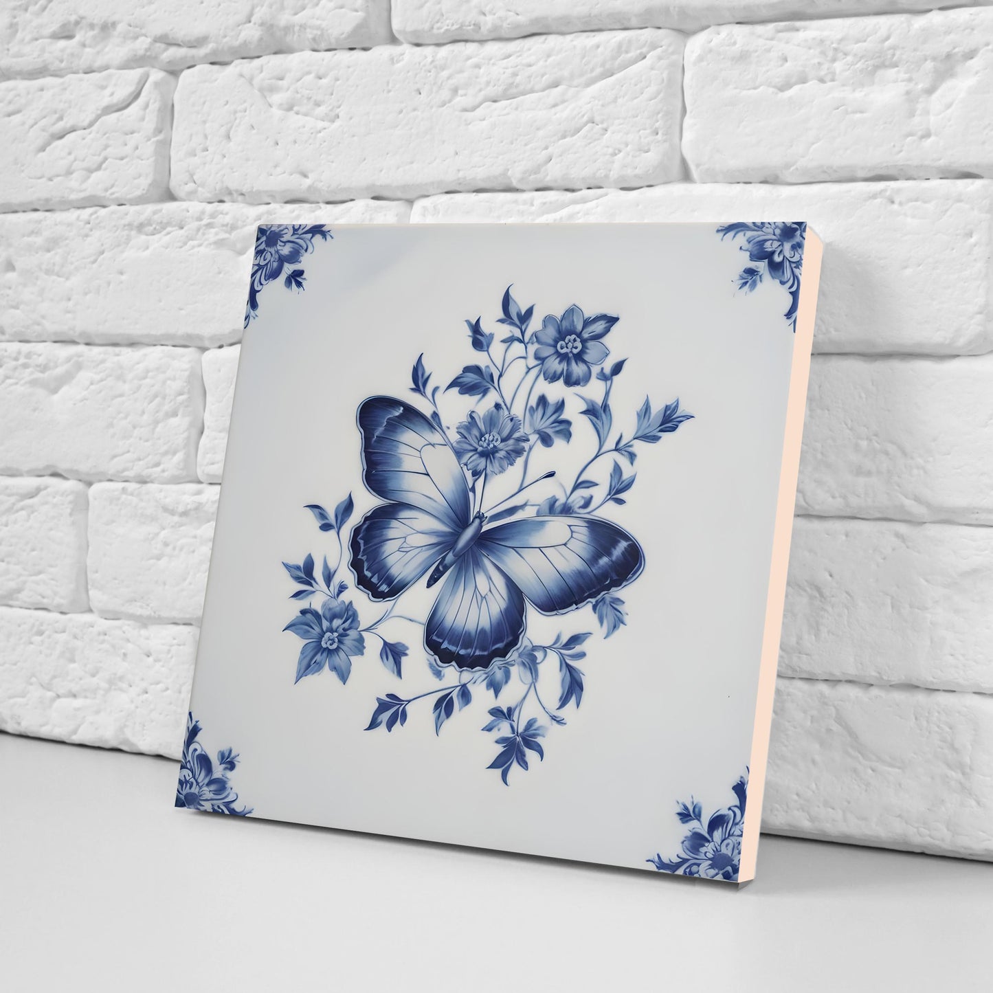 Delft Blue Butterfly Ceramic Tiles - Set of 2 Ceramic Tiles - Butterfly print Kitchen Backsplash Tiles -Bathroom Tiles -Shower ceramic tile