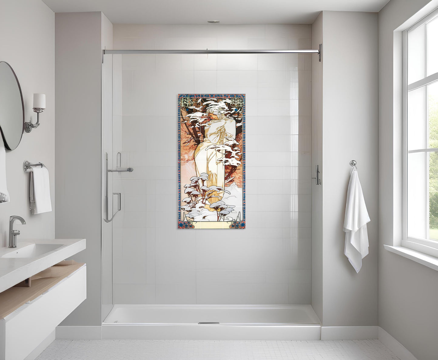 Tile Mural/Mosaic Ceramic Panel of Alphonse Mucha - Alphonse Mucha wall print - Mucha Winter wall art -Tile Mural - Gloss Tiles- Tile Mosaic