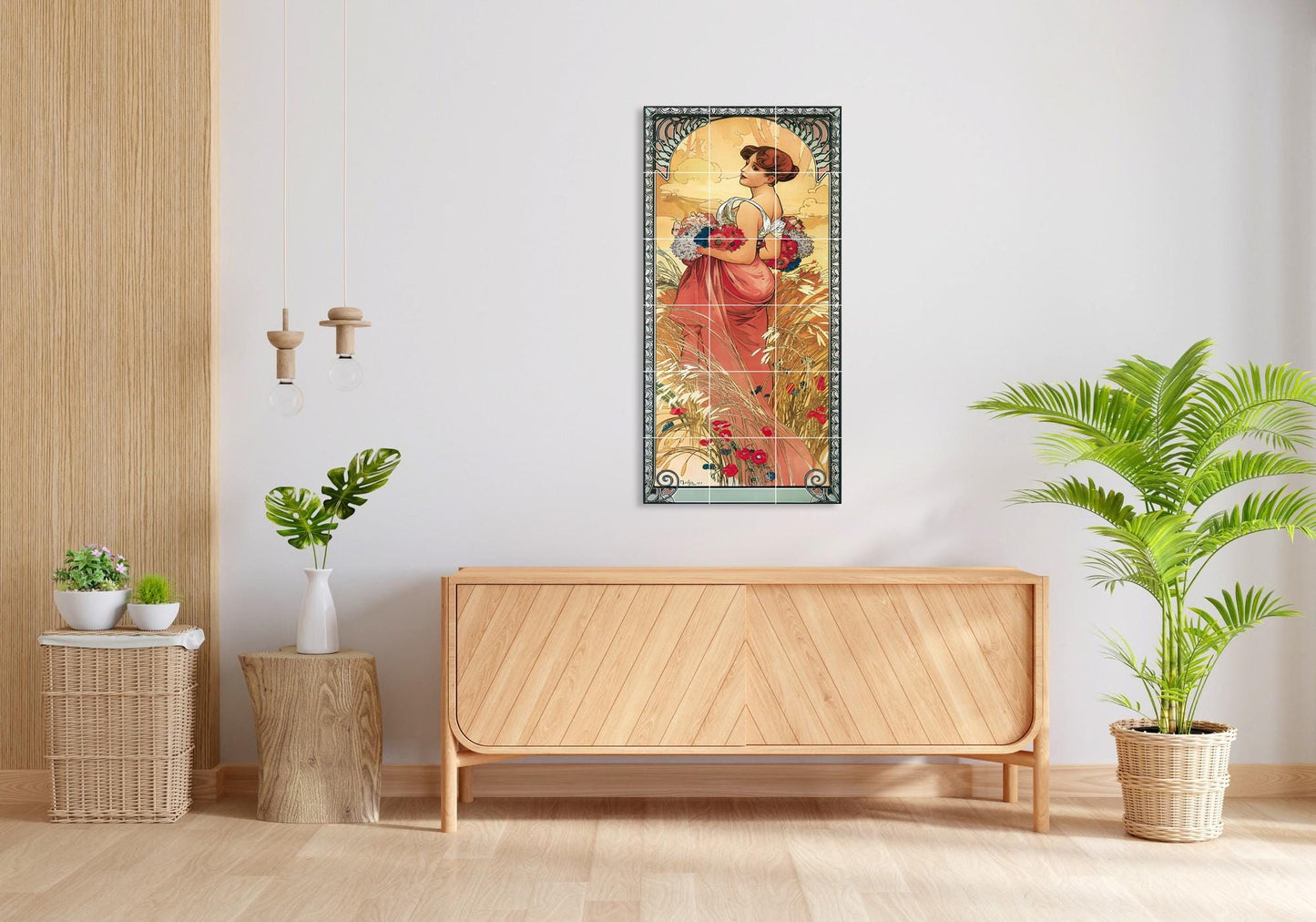Tile Mural/Mosaic Ceramic Panel of Alphonse Mucha - Alphonse Mucha wall print - Mucha Summer wall art - Tile Mural -Alphonse Mucha la Plume