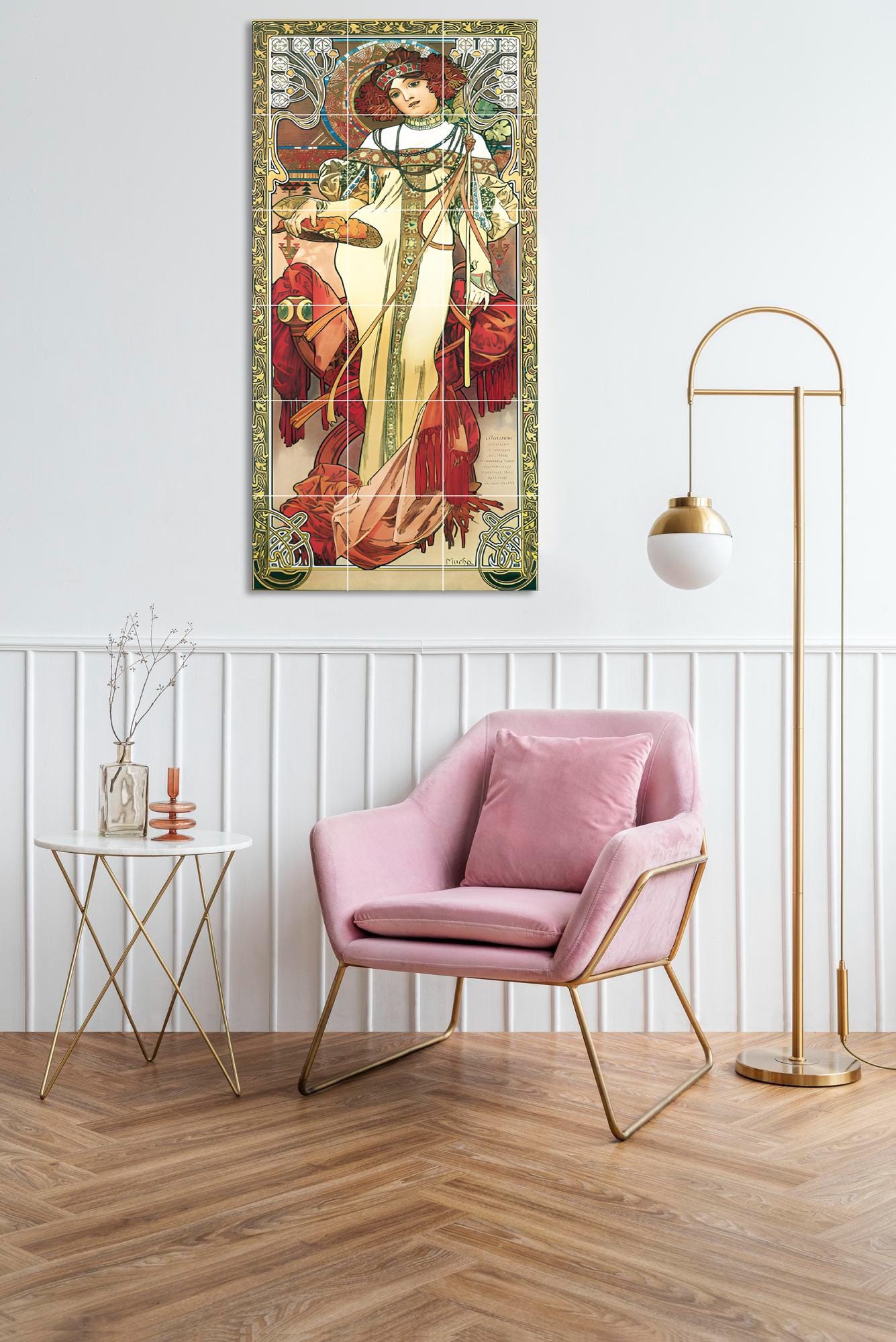 Tile Mural/Mosaic Ceramic Panel of Alphonse Mucha - Alphonse Mucha wall print - Mucha Autumn wall art -Tile Mural - Gloss Tiles- Tile Mosaic
