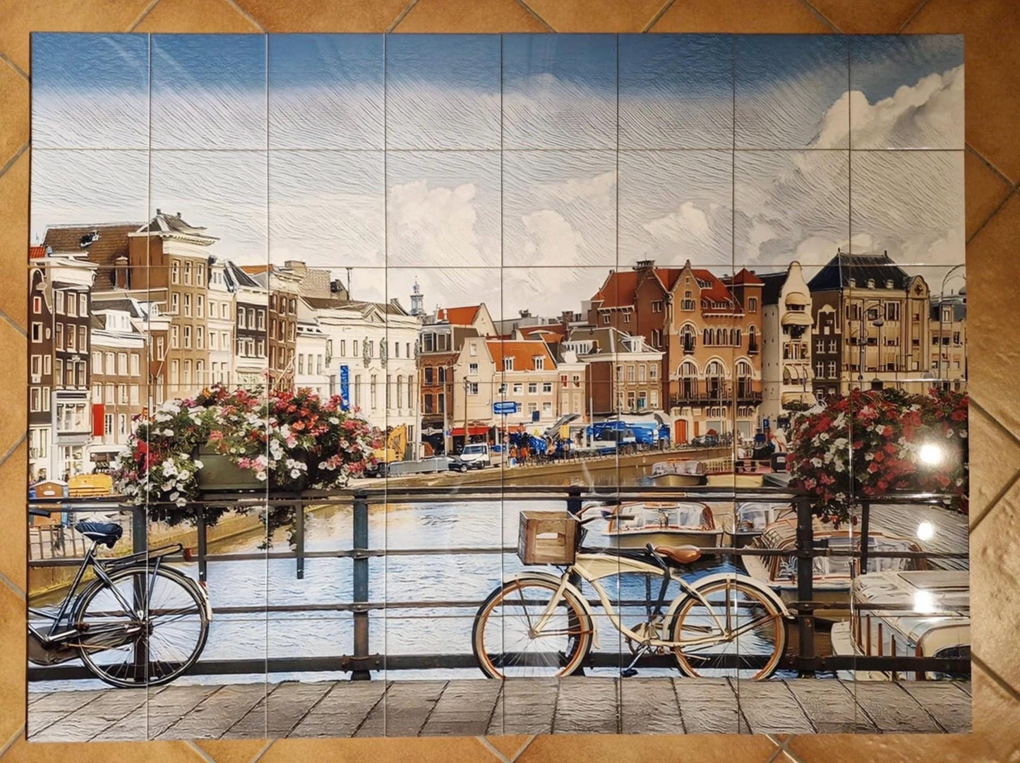 Amsterdam Tile Mural - Netherlands Ceramic Mosaic Panel -Dutch Wall Art - Custom Sizes Available - City Travel Print for Kitchen or Bathroom
