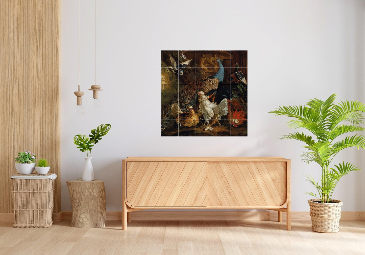 Tile Mural/Mosaic Ceramic Panel of a A peacock, chickens, pigeons - Casteels - Wall Art Painting - Botanical Bird -Tile Mural -Tile Mosaic
