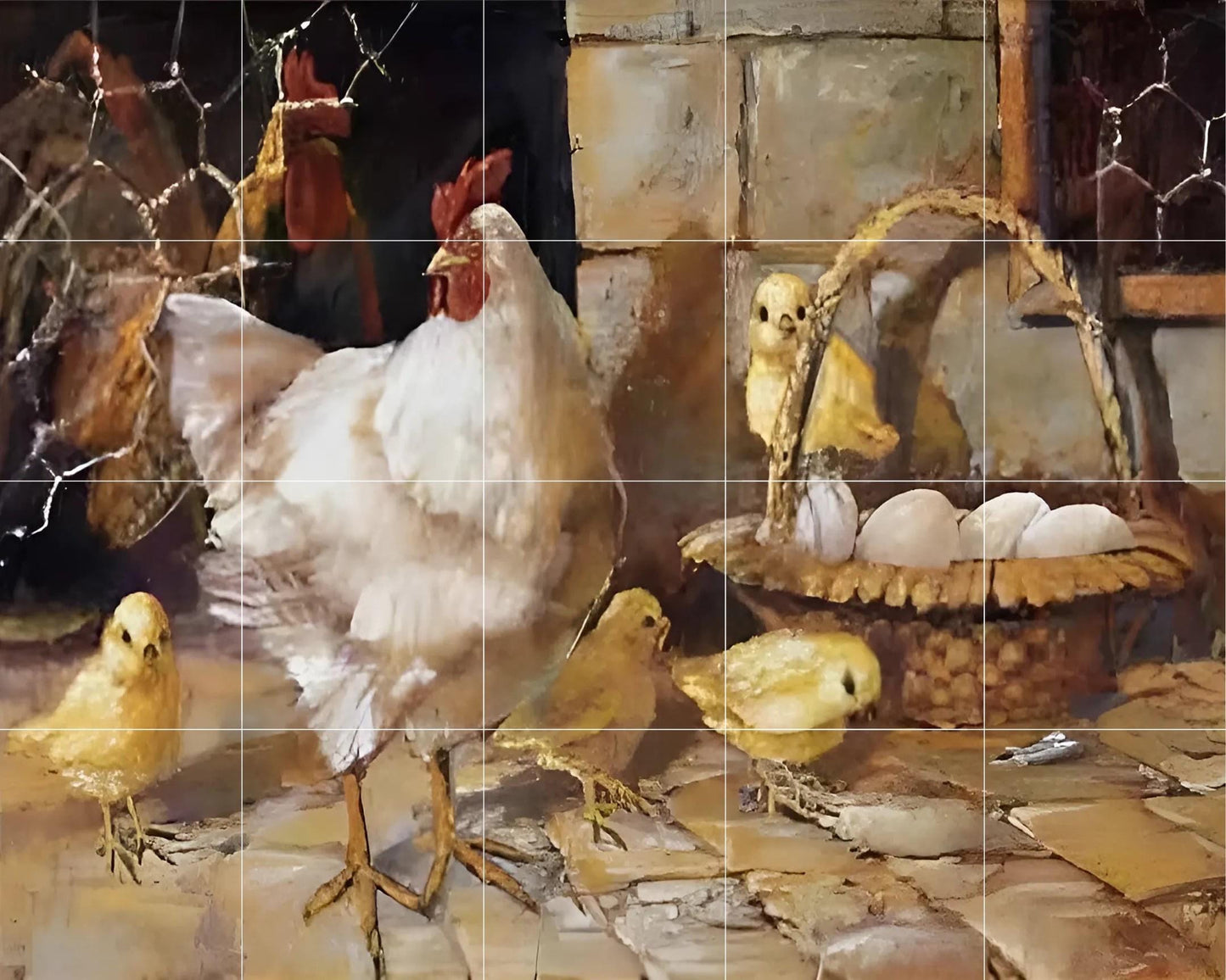 Tile Mural/Mosaic Ceramic Panel of a Rooster-Countryside Mural - Rooster print -Rooster Mural -Tile Mural - Gloss Tiles -Chicken Tile Mosaic