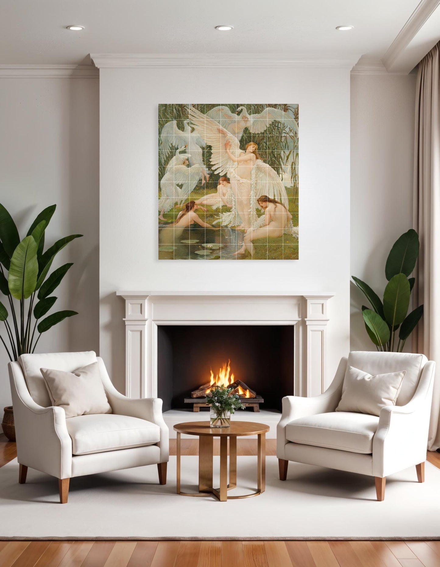 Tile Mural/Mosaic Ceramic Panel of Walter Crane The Swan Maidens - Walter Crane wall art - Art Nouveau Tile Mural -Crane print - Tile Mosaic