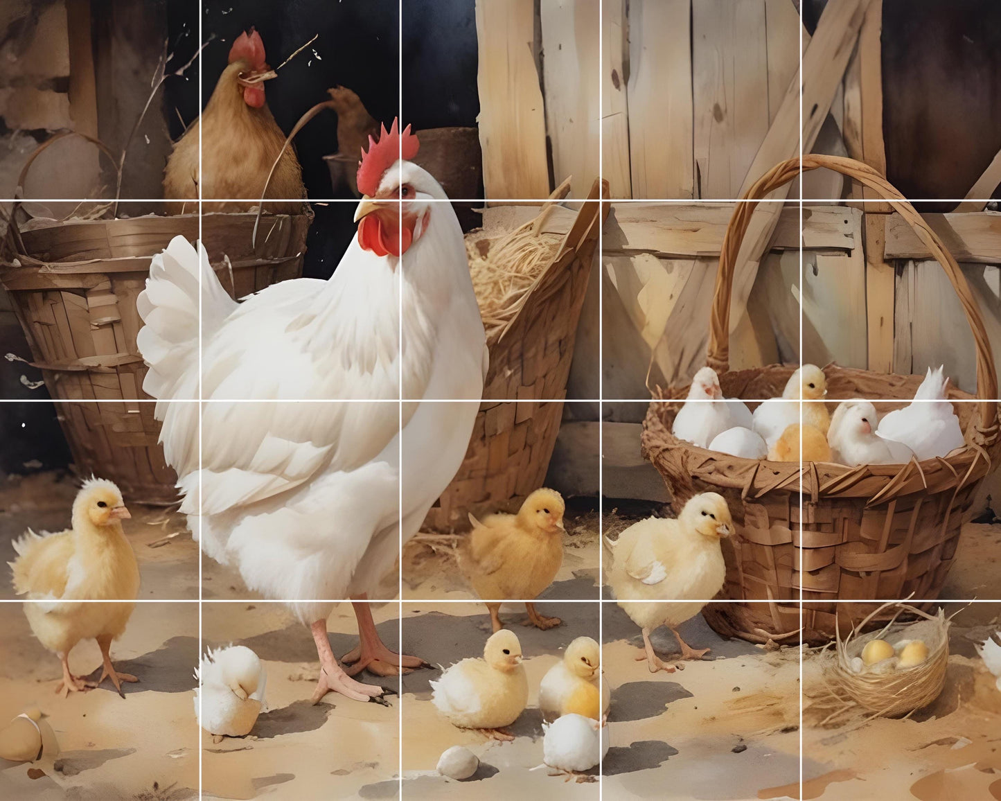 Tile Mural/Mosaic Ceramic Panel of a Rooster-Countryside Mural - Rooster print -Rooster Mural -Tile Mural - Gloss Tiles -Chicken Tile Mosaic