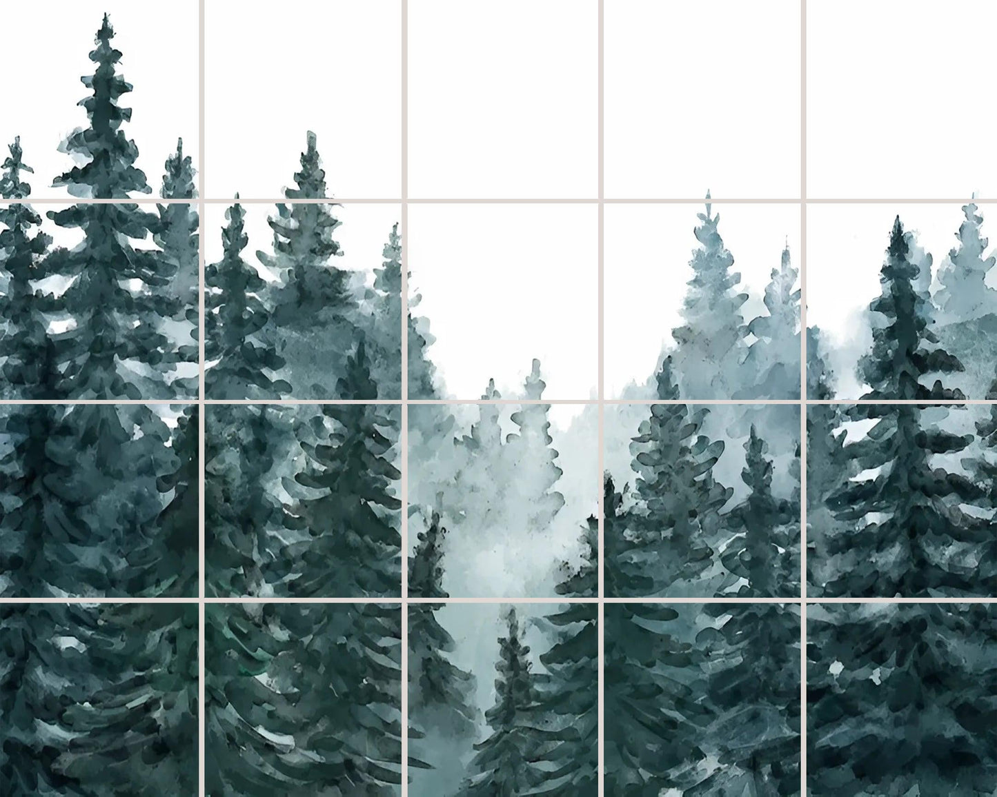 Tile Mural/Mosaic Ceramic Panel of a Watercolour Forest Mural - Wall Nature Art - Misty Woodland Wall Mural - Gloss Tiles -Tile Mosaic