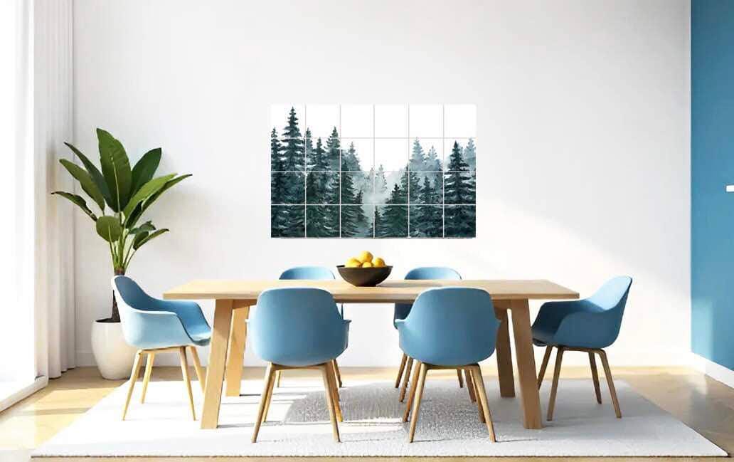 Tile Mural/Mosaic Ceramic Panel of a Watercolour Forest Mural - Wall Nature Art - Misty Woodland Wall Mural - Gloss Tiles -Tile Mosaic
