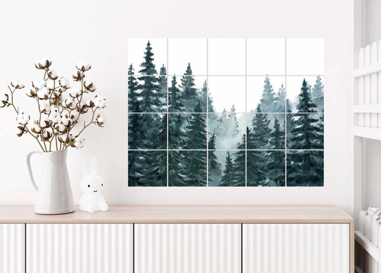 Tile Mural/Mosaic Ceramic Panel of a Watercolour Forest Mural - Wall Nature Art - Misty Woodland Wall Mural - Gloss Tiles -Tile Mosaic