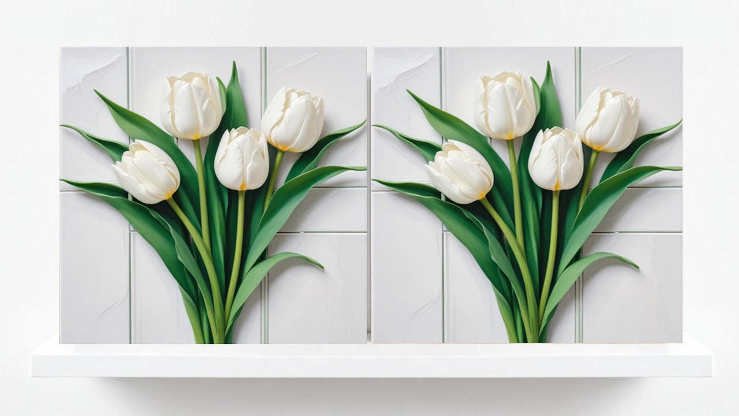 Tulip Tiles Floral Flowers Tile Tulips Design - Set of 2 Decorative ceramic tiles, Backsplash tiles, Bathroom tiles, Kitchen Backsplash