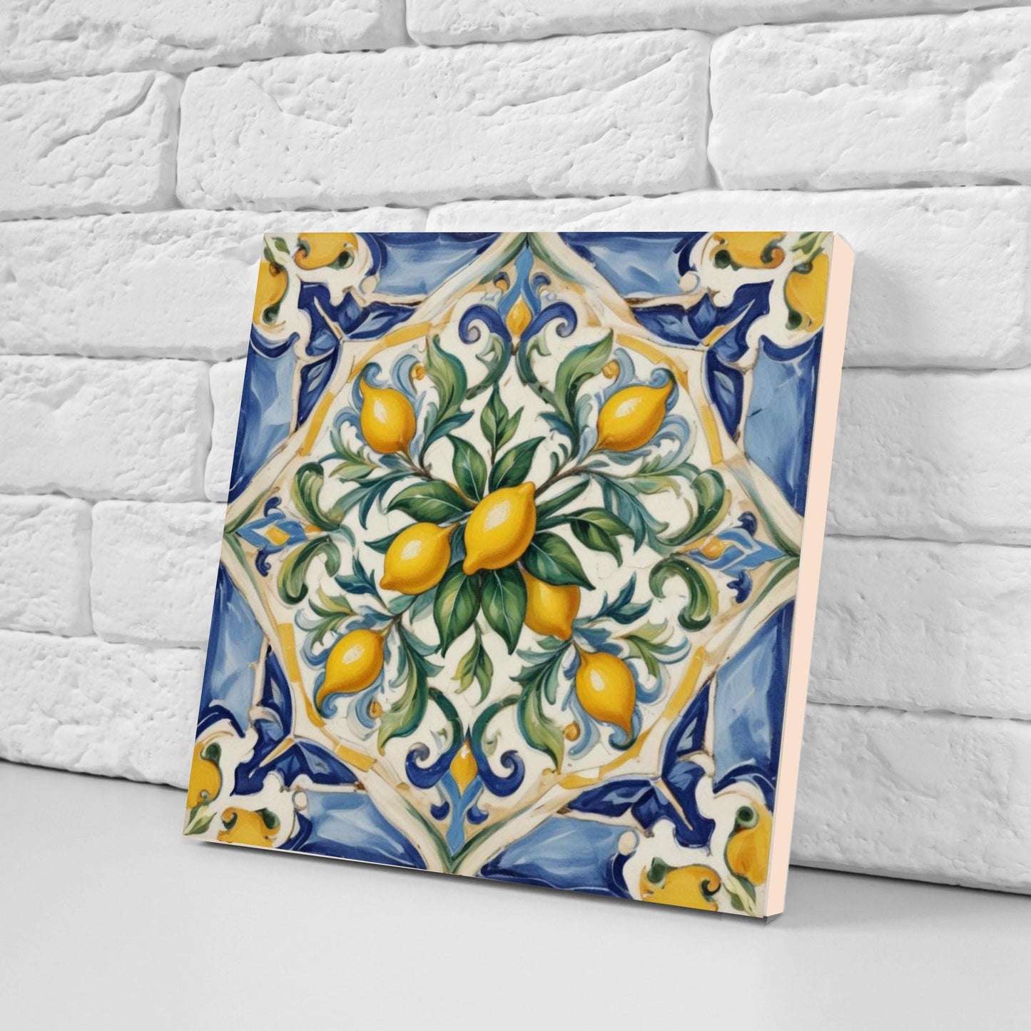 Italian Majolica Lemon Tiles - Set of 2 Italian Wall Decor Tiles - Kitchen Backsplash Tiles, Table Decorative Tiles, Bathroom Tiles, Coaster