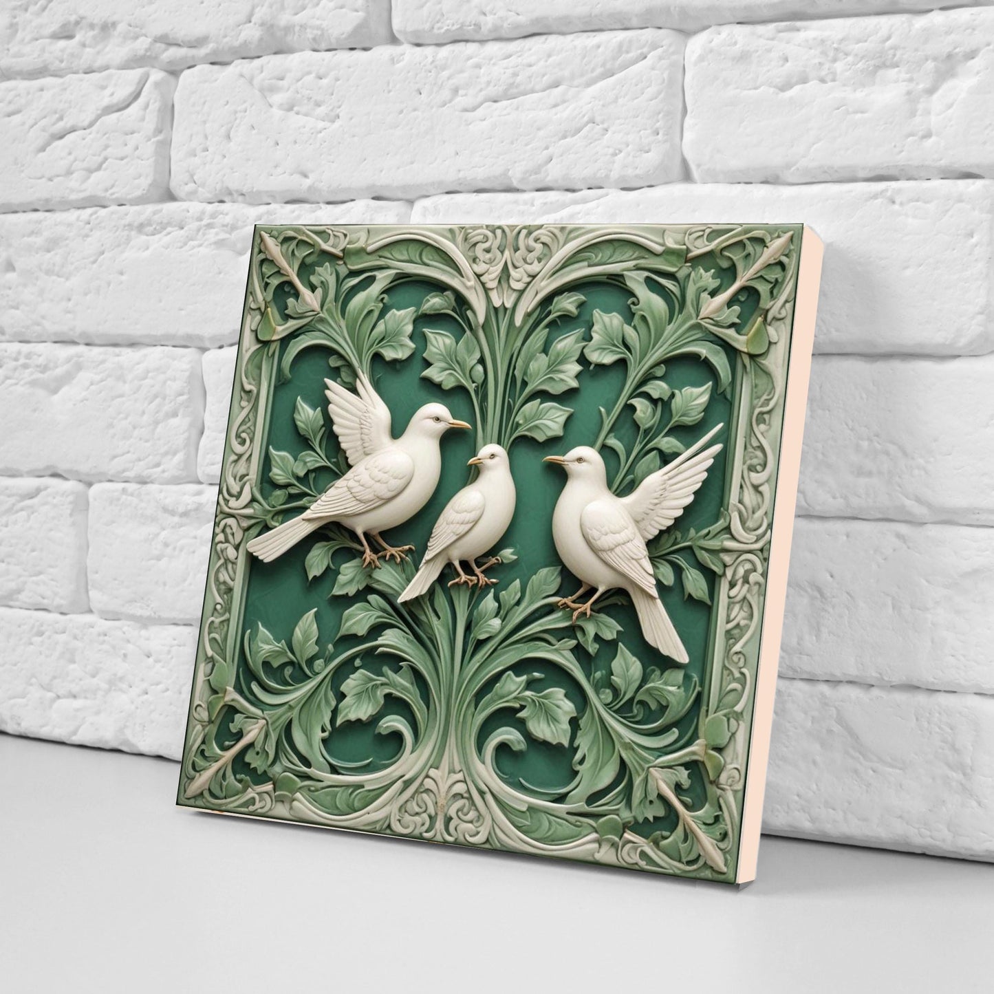 Art Nouveau Bird and Flower Ceramic tiles -Set of 2 Dove Wall Art Tile Bird and Tree Home Decor- Kitchen Backsplash -Bathroom- Shower -Sink