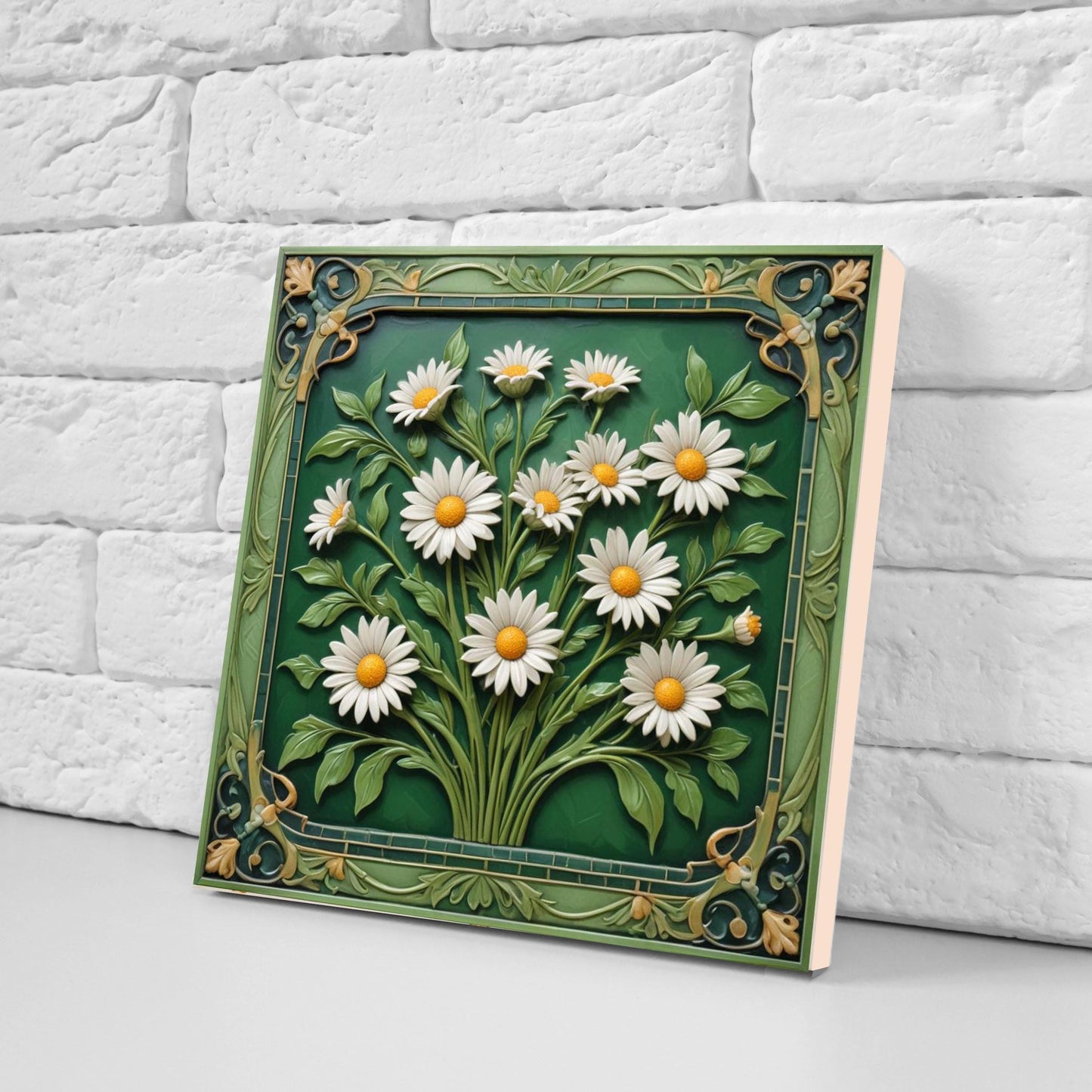 Floral Tiles Daisy Flower Design - Set of 2 Flowers Daisies Wall Decor Tiles, Kitchen Backsplash Tiles,Table Decorative Tiles,Bathroom Tiles