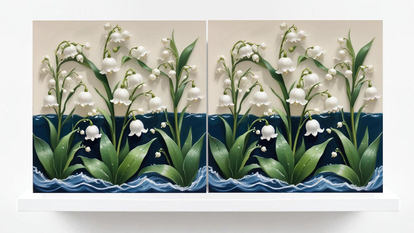 Art Nouveau Flower Ceramic Tiles - Set of 2 Art Nouveau Wall Decor Tiles - Kitchen Backsplash Tiles, Table Decorative Tiles, Bathroom Tiles