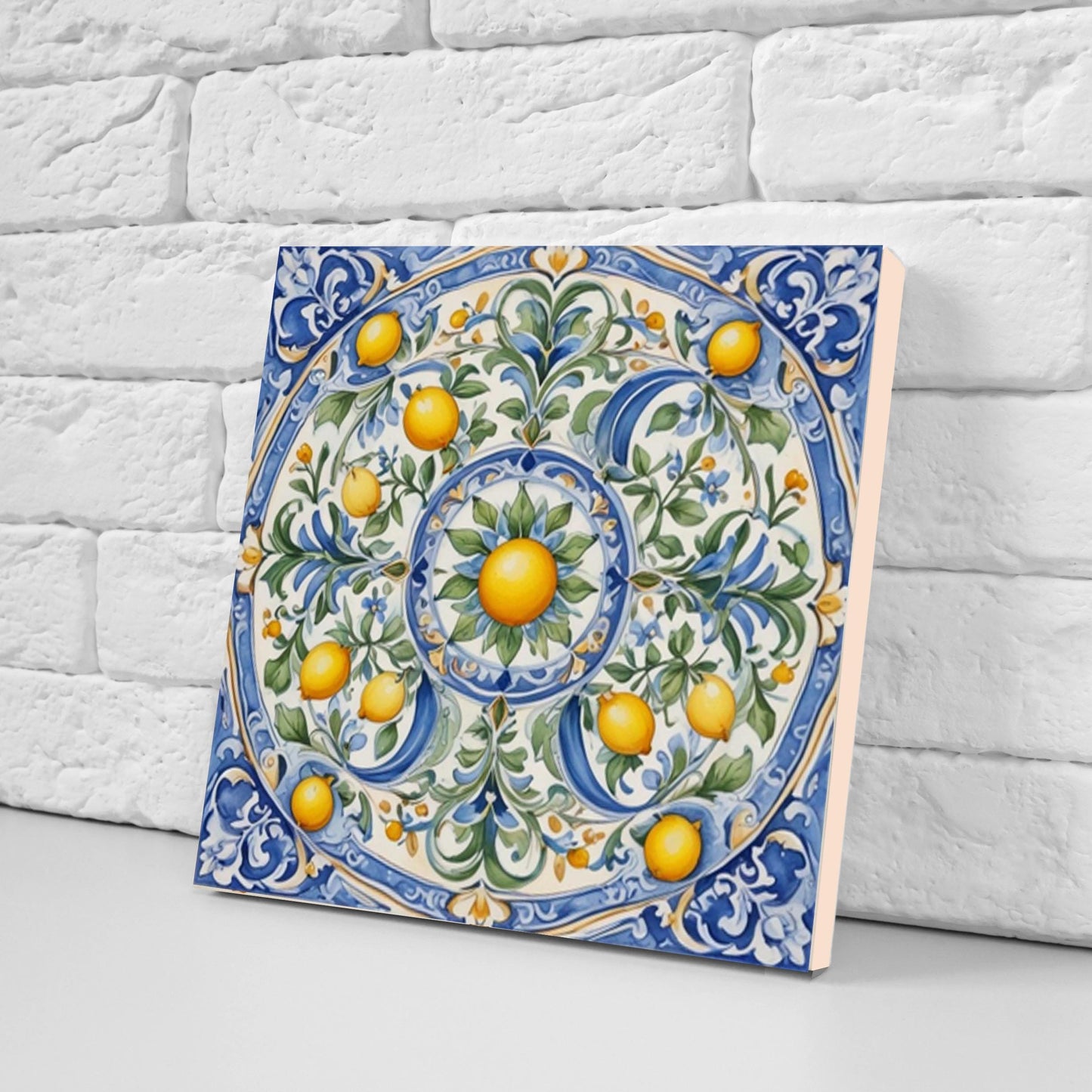 Italian Majolica Lemon Tiles - Set of 2 Italian Wall Decor Tiles - Kitchen Backsplash Tiles, Table Decorative Tiles, Bathroom Tiles, Coaster