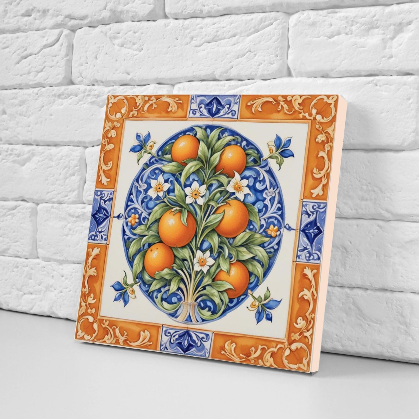Italian Majolica Orange Tiles -Set of 2 Italian Wall Decor Tiles - Kitchen Backsplash Tiles, Table Decorative Tiles, Bathroom Tiles, Coaster