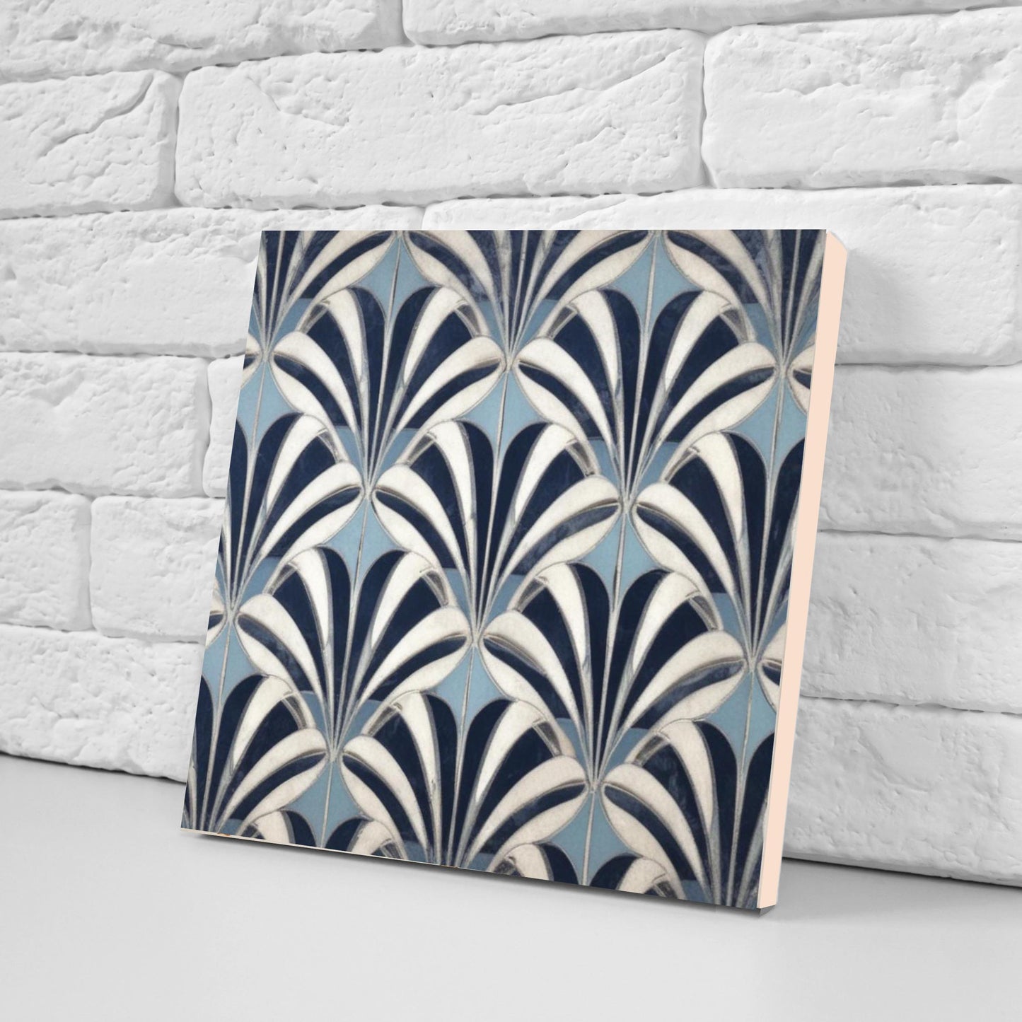 Art Deco Ceramic Tiles Blue - Set of 2 Art Deco Wall Decor Geometric Tiles - Kitchen Backsplash Tiles, Shower Wall Tiles, Bathroom Tiles