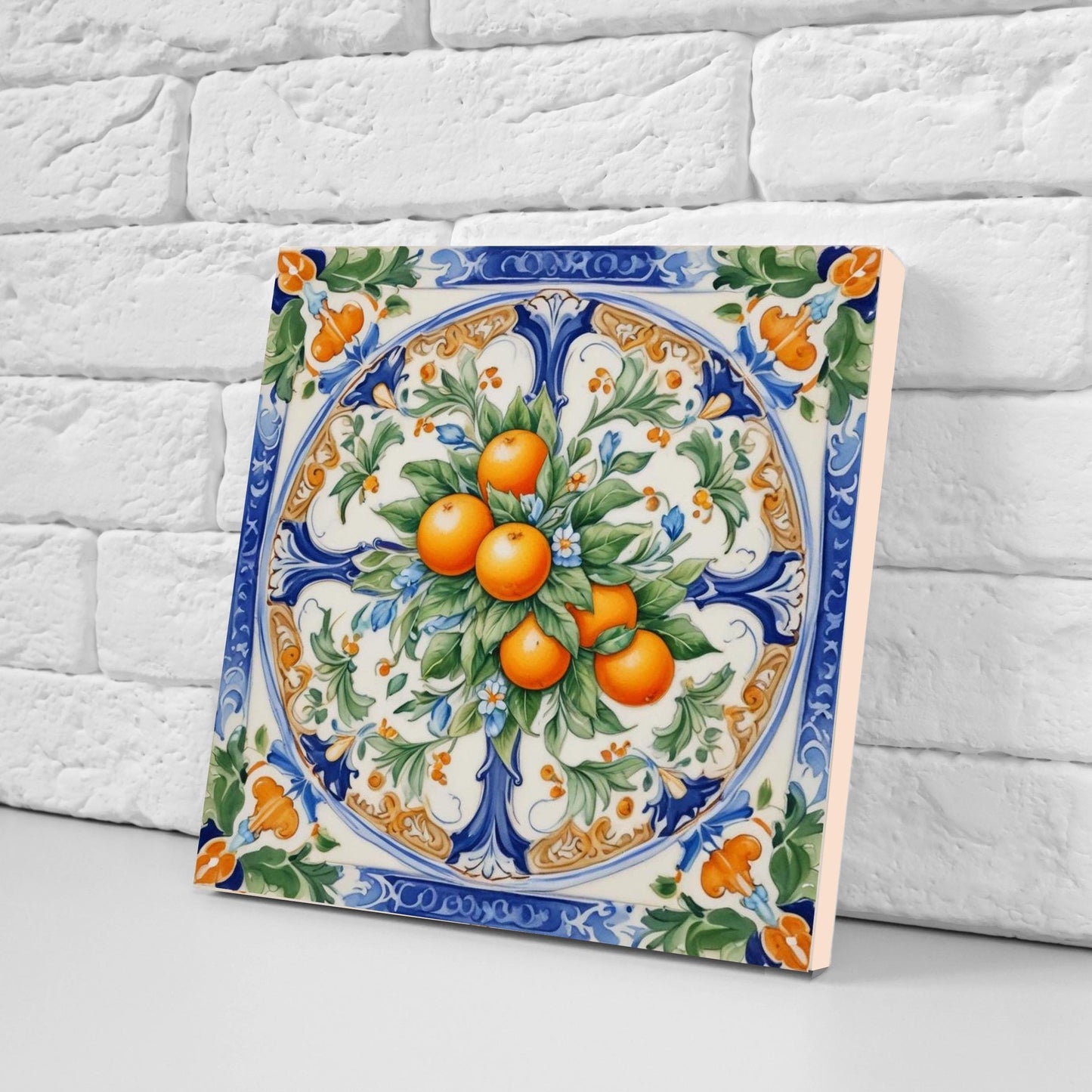 Italian Majolica Orange Tiles -Set of 2 Italian Wall Decor Tiles - Kitchen Backsplash Tiles, Table Decorative Tiles, Bathroom Tiles, Coaster