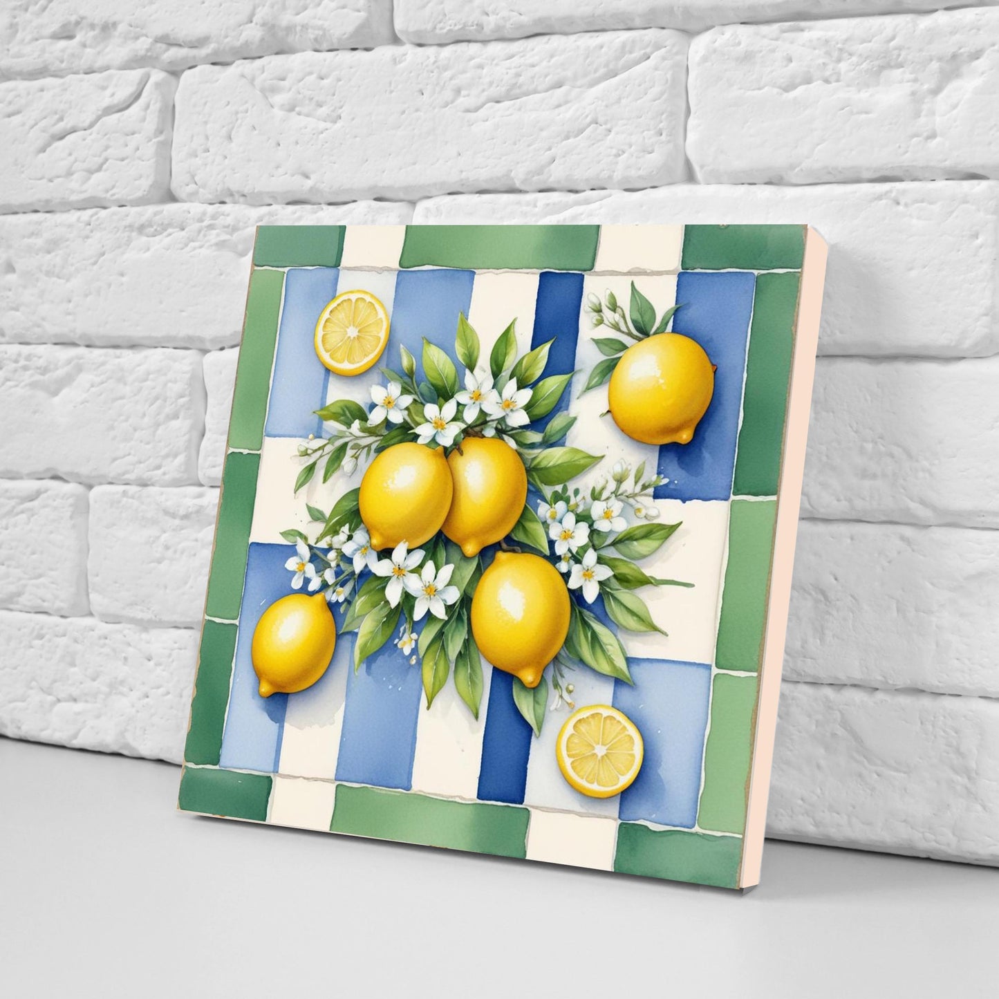 Italian Majolica Lemon Tiles - Set of 2 Italian Wall Decor Tiles - Kitchen Backsplash Tiles, Table Decorative Tiles, Bathroom Tiles, Coaster