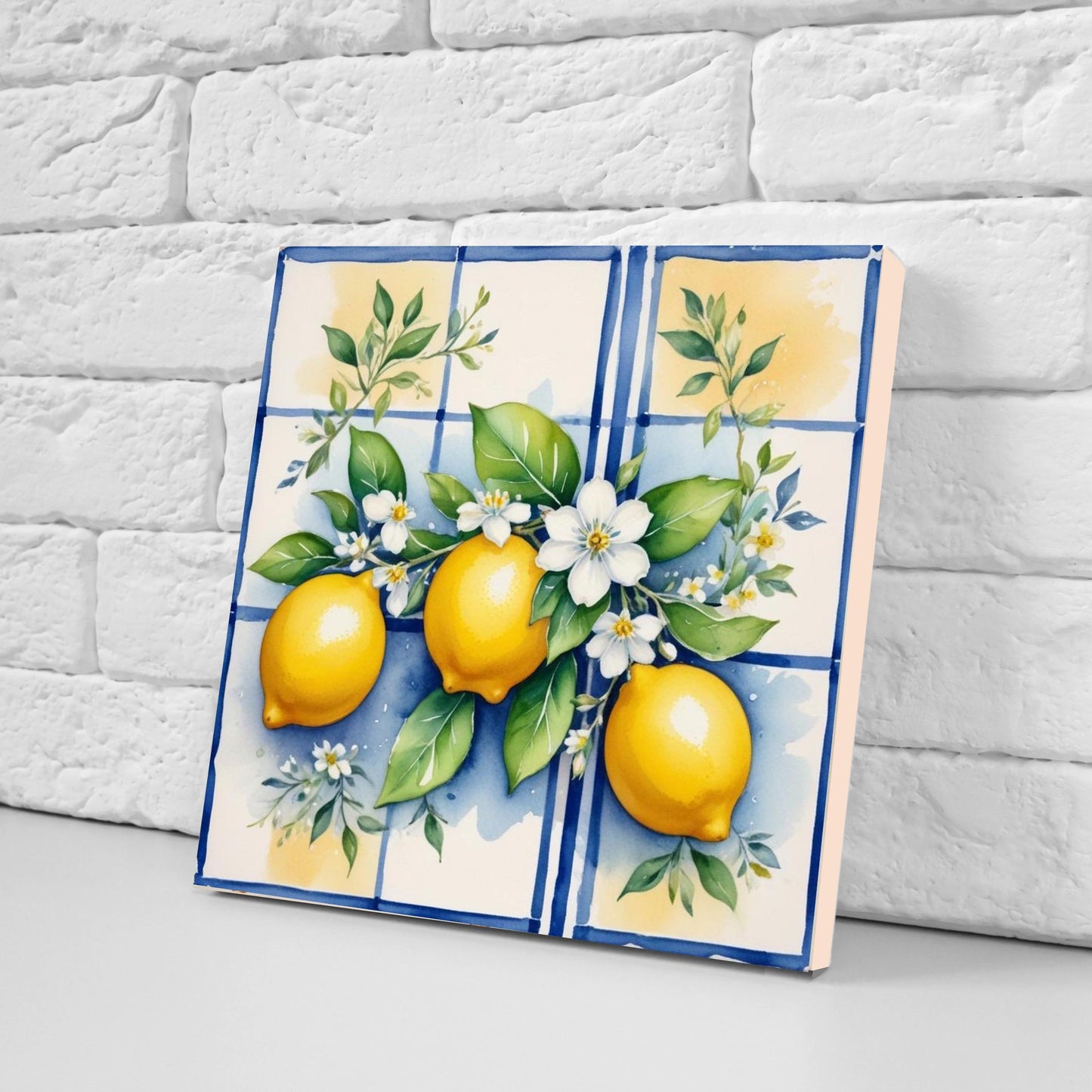 Italian Majolica Lemon Tiles - Set of 2 Italian Wall Decor Tiles - Kitchen Backsplash Tiles, Table Decorative Tiles, Bathroom Tiles, Coaster