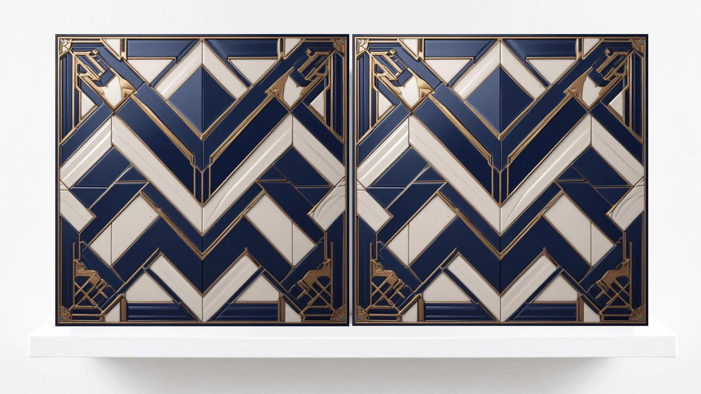 Art Deco Ceramic tiles - Set of 2 Art Deco Wall Decor Geometric Tiles - Kitchen Backsplash Tiles, Table Decorative Tiles, Bathroom Tiles