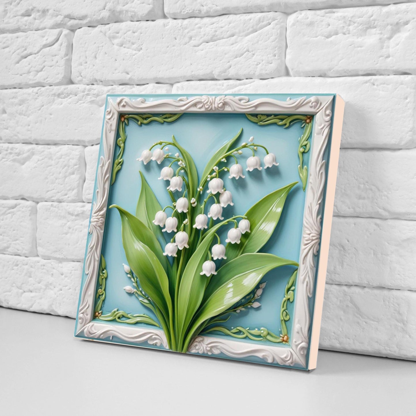 Lily of The Valley Tile Art Nouveau Flower Flat Print Ceramic Tiles - Set of 2 Art Nouveau Wall Decor - Kitchen Backsplash Tiles, Bathroom