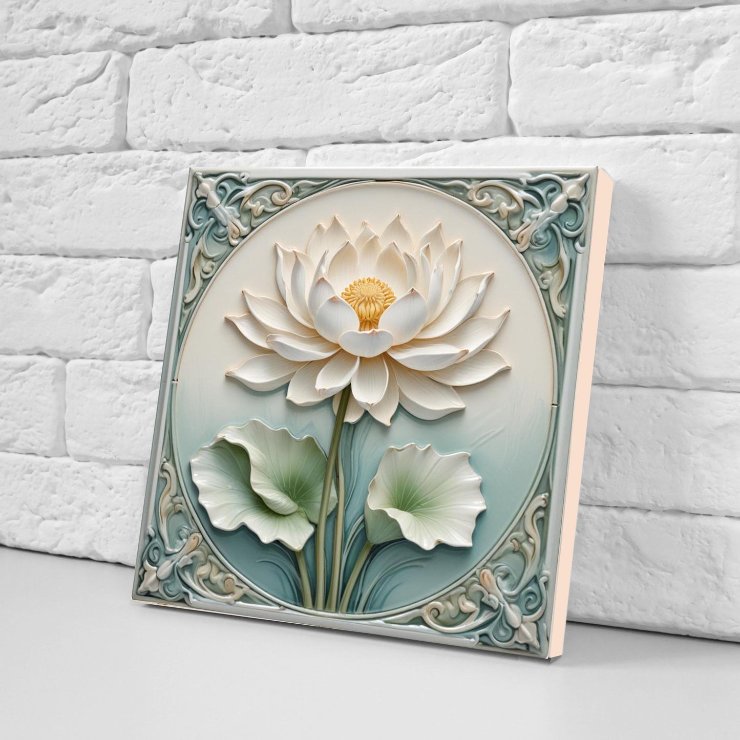 Lotus Tile Art Nouveau Flower Ceramic Tiles - Set of 2 Art Nouveau Wall Decor Tiles - Kitchen Backsplash Tiles, Shower Tiles, Bathroom Tiles