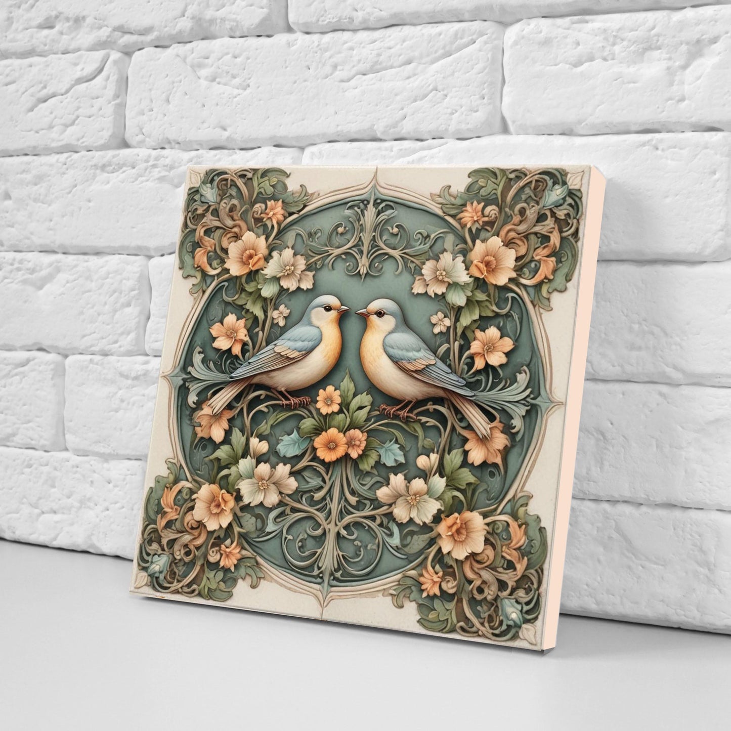 Art Nouveau Bird and Flower Ceramic tiles -Set of 2 Art Nouveau Bird Wall Decor Tiles,Bird Tiles -Kitchen Backsplash Tiles,Bathroom Tiles