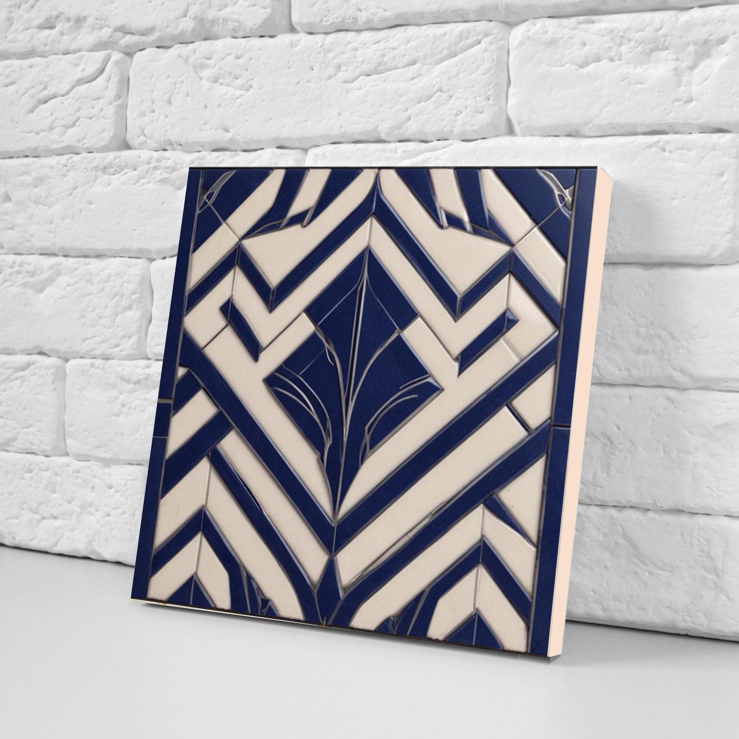 Art Deco Ceramic tiles Blue- Set of 2 Art Deco Wall Decor Geometric Tiles - Kitchen Backsplash Tiles, Table Decorative Tiles, Bathroom Tiles