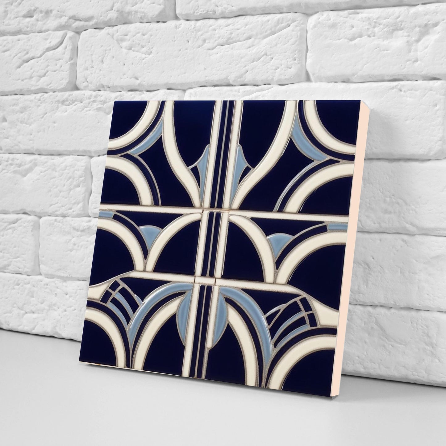 Art Deco Ceramic tiles Blue -Set of 2 Art Deco Wall Decor Geometric Tiles - Kitchen Backsplash Shower Tiles, Bathroom Tiles Sink Splashback