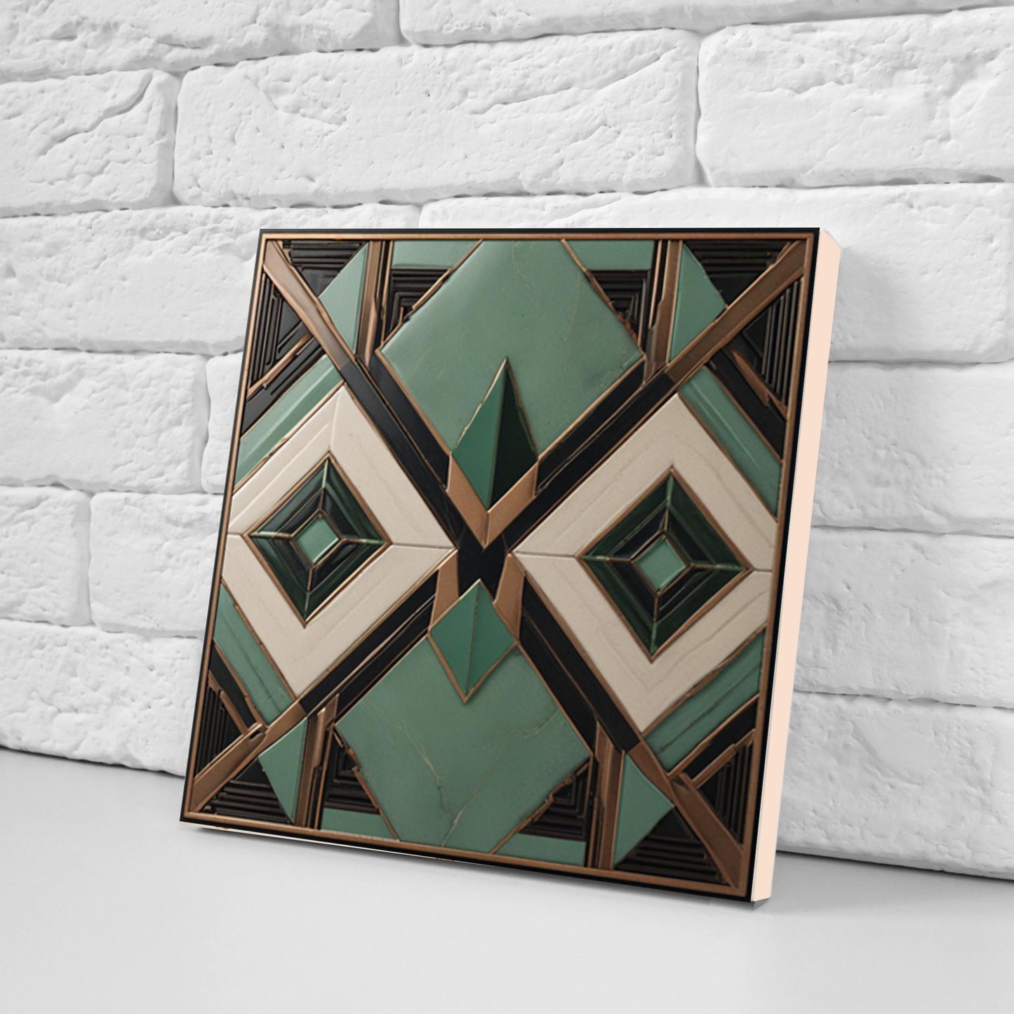 Art Deco Ceramic Tiles Green- Set of 2 Art Deco Wall Decor Geometric Tiles - Kitchen Backsplash Tiles,Table Decorative Tiles, Bathroom Tiles