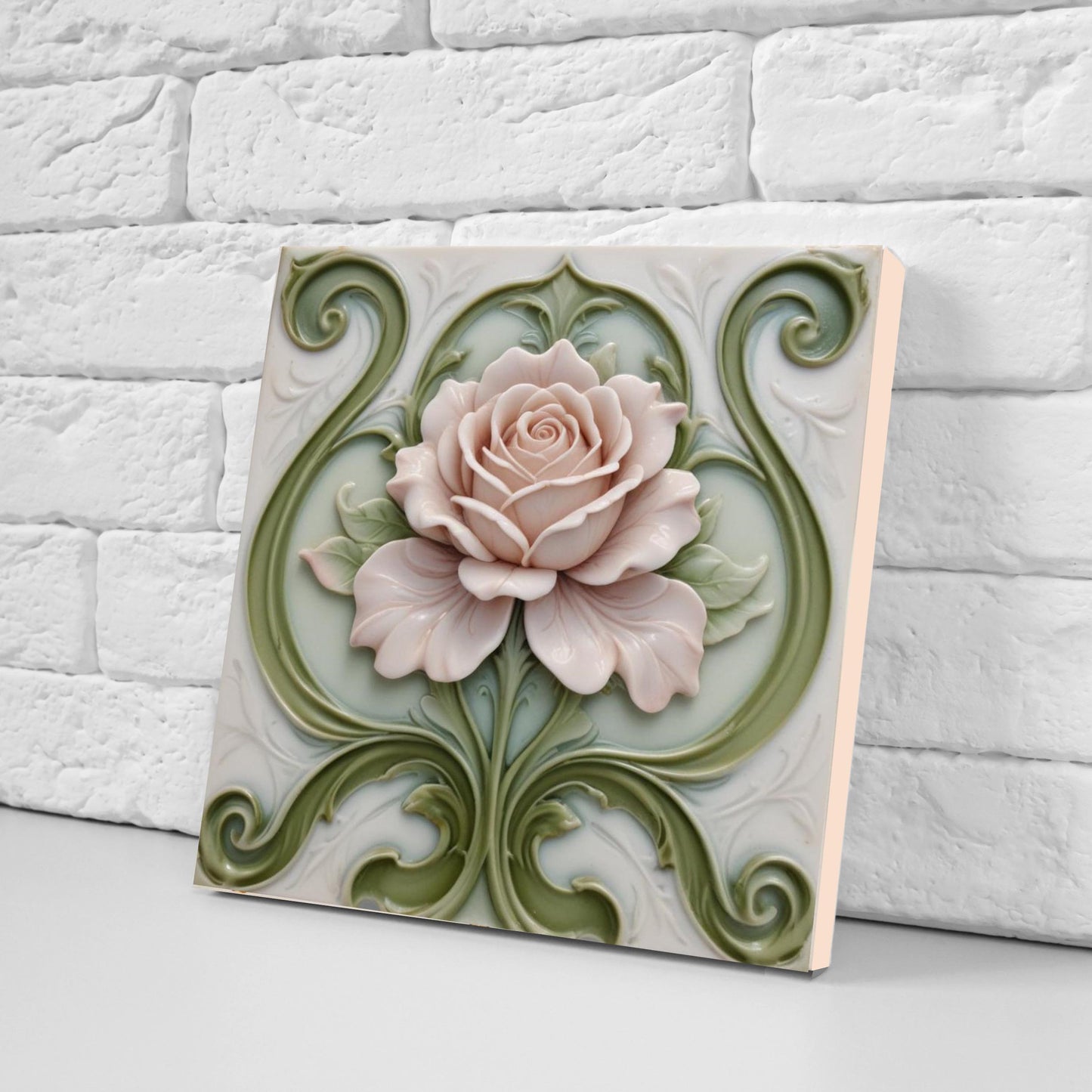 Art Nouveau Tile Rose Flower Ceramic Tiles - Set of 2 Art Nouveau Wall Decor Tiles -Kitchen Backsplash Tiles,Bathroom Tiles, Shower Wall Art