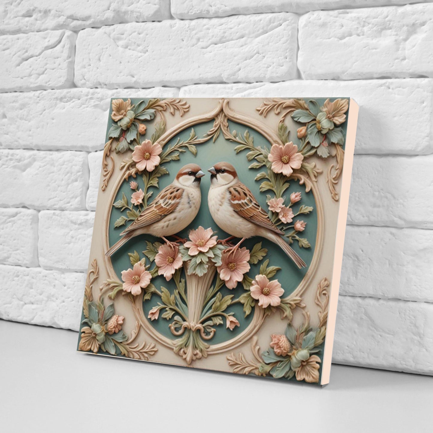 Art Nouveau Bird Ceramic tiles - Set of 2 Art Nouveau Bird Sparrow Print Wall Decor Tiles - Kitchen Backsplash Tiles, Bathroom Shower Tiles