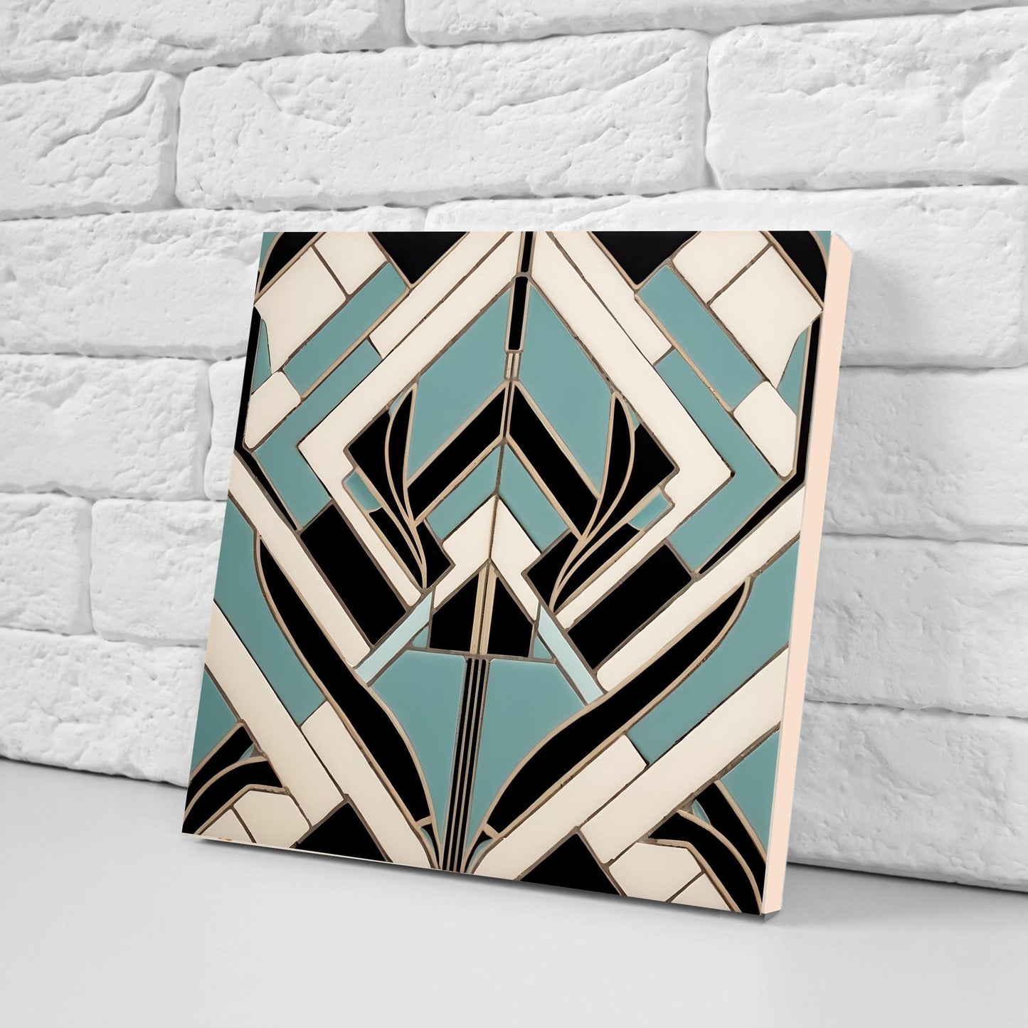 Art Deco Ceramic Tiles Blue - Set of 2 Art Deco Wall Decor Geometric Tiles - Kitchen Backsplash Tiles, Sink Splashback,Bathroom Shower Tiles