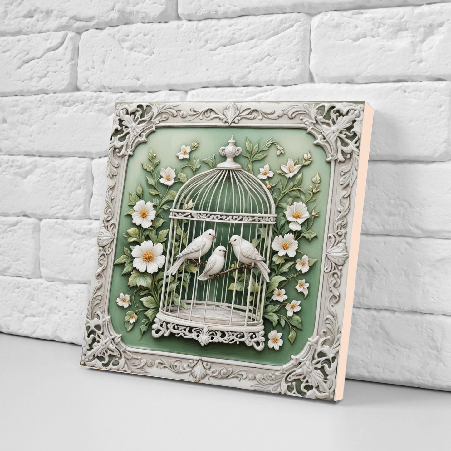 Art Nouveau Bird and Flower Ceramic tiles -Set of 2 Art Nouveau Bird Wall Decor Tiles,Bird Tiles -Kitchen Backsplash Tiles,Bathroom Decor