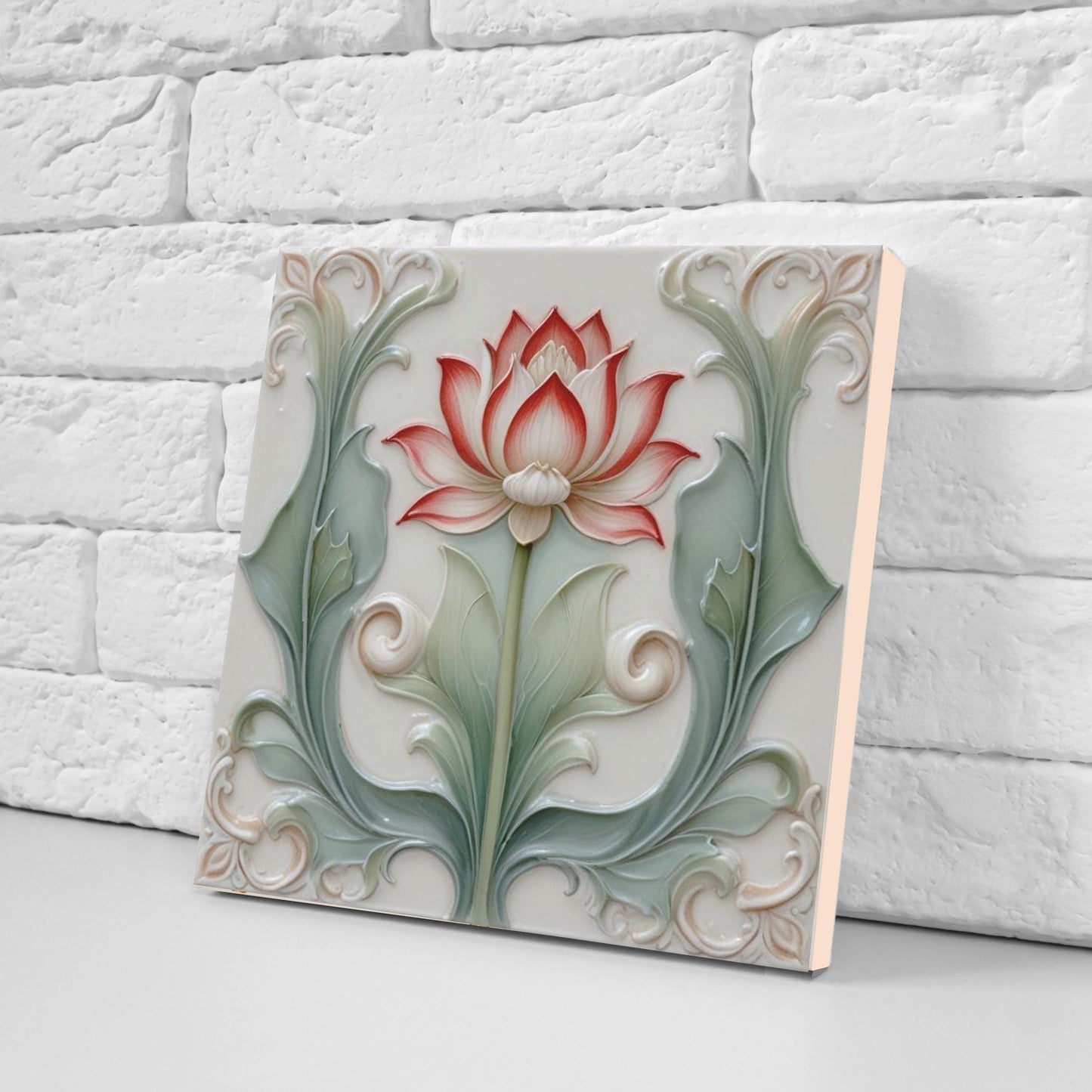 Lotus Tile Art Nouveau Flower Ceramic Tiles - Set of 2 Art Nouveau Wall Decor Tiles - Kitchen Backsplash Tiles, Shower Tiles, Bathroom Tiles