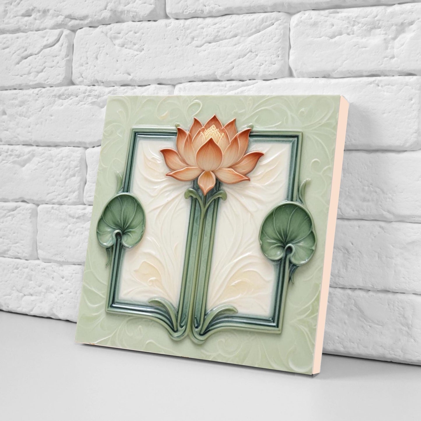 Lotus Tile Art Nouveau Flower Ceramic Tiles - Set of 2 Art Nouveau Wall Decor Tiles - Kitchen Backsplash Tiles, Shower Tiles, Bathroom Tiles