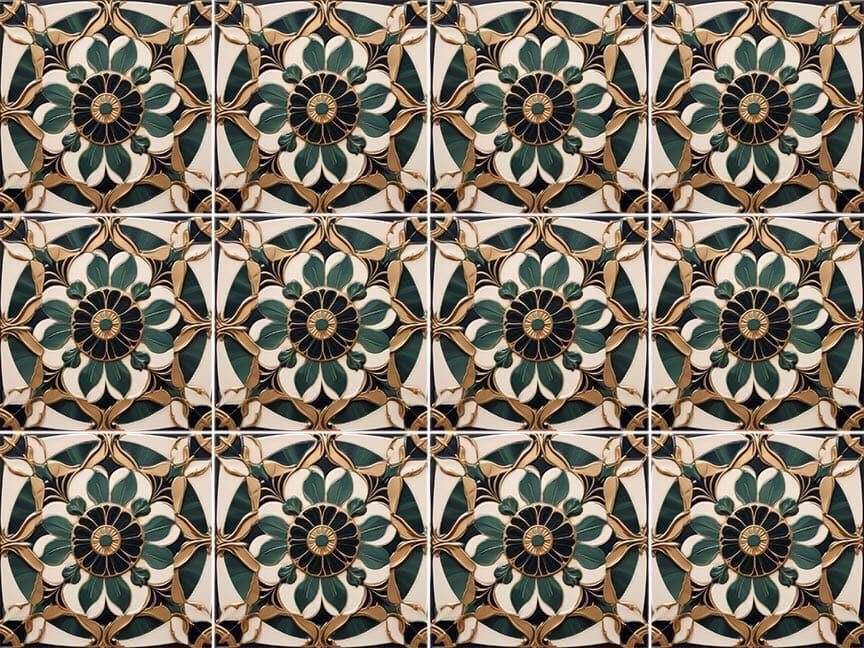 Art Deco Ceramic tiles - Set of 2 Art Deco Wall Decor Geometric Tiles - Kitchen Backsplash Tiles, Table Decorative Tiles, Bathroom Tiles
