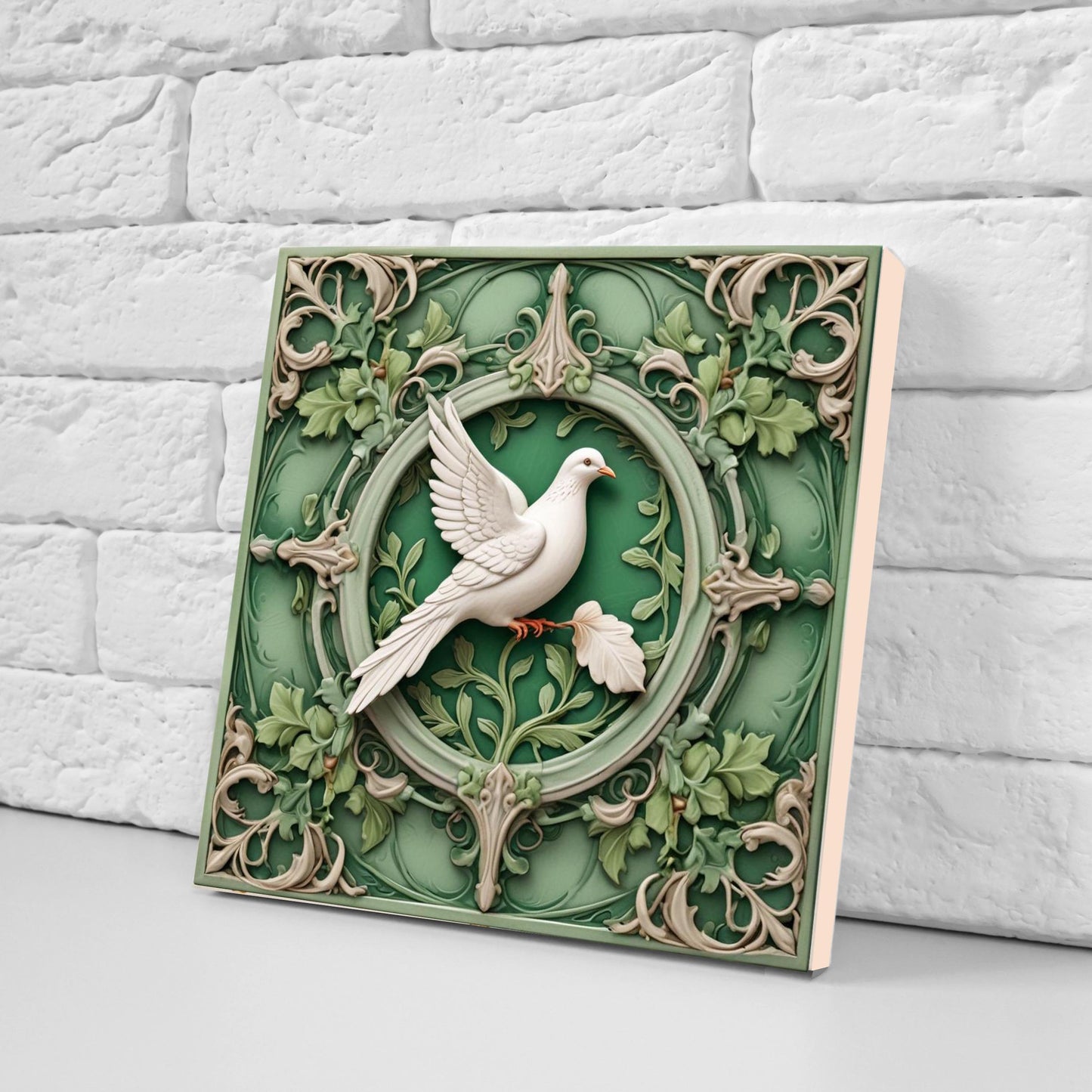 Dove Wall Art Tile Art Nouveau Bird Ceramic tiles-Set of 2 Botanical Bird Art Decor Tiles,Bird Print,Kitchen Backsplash ,Bathroom, Shower