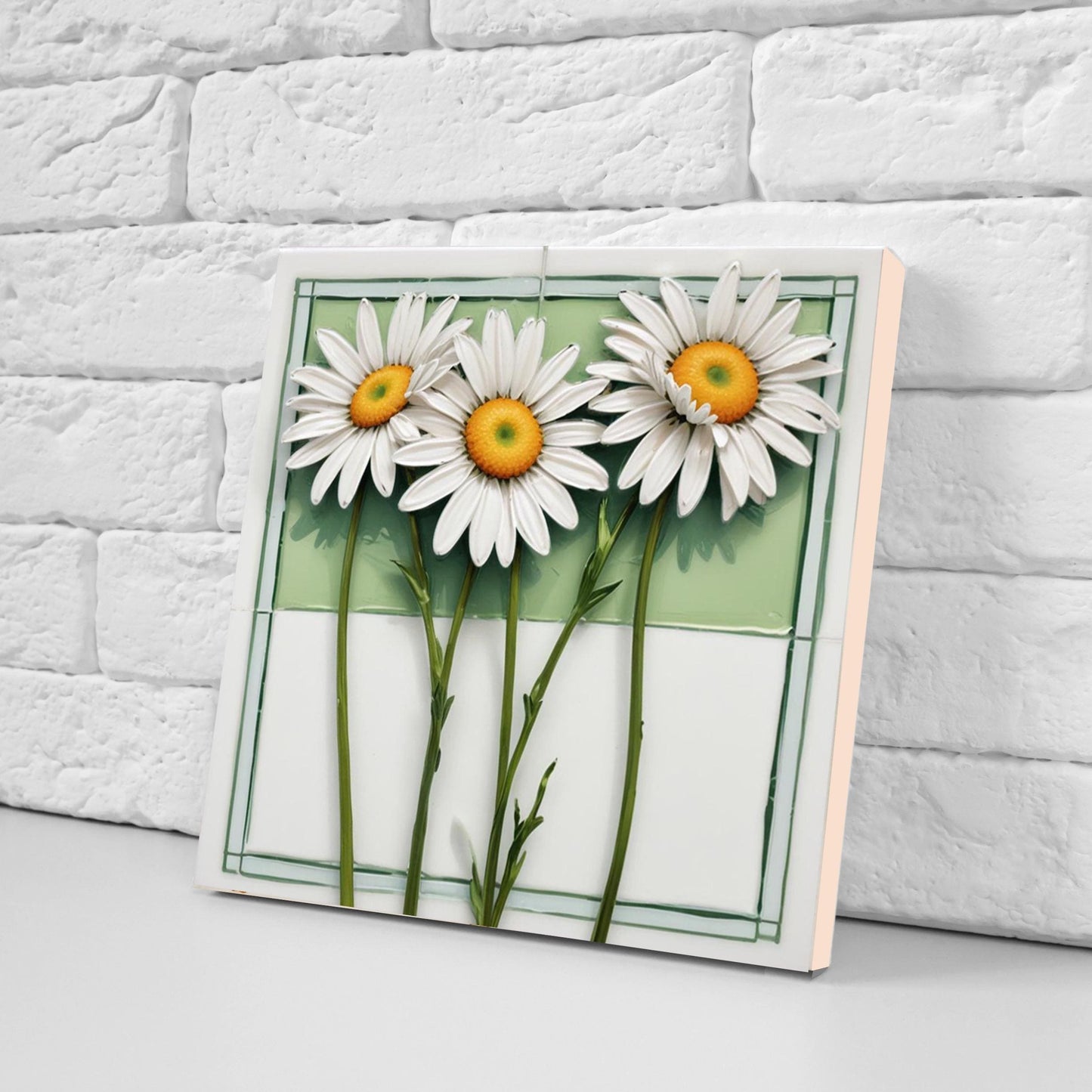 Floral Daisy Tiles Flowers Design - Set of 2 Flower Wall Decor Tiles,Kitchen Backsplash Tiles,Table Decorative Tiles, Bathroom Tiles,Coaster