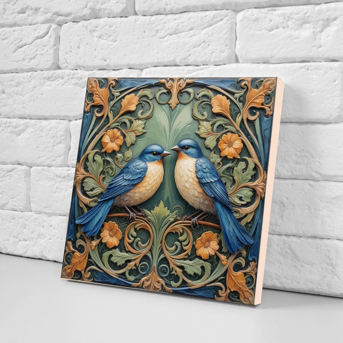 Art Nouveau Bird and Flower Ceramic tiles -Set of 2 Art Nouveau Bird Wall Decor Tiles,Bird Tiles -Kitchen Backsplash Tiles,Bathroom Tiles
