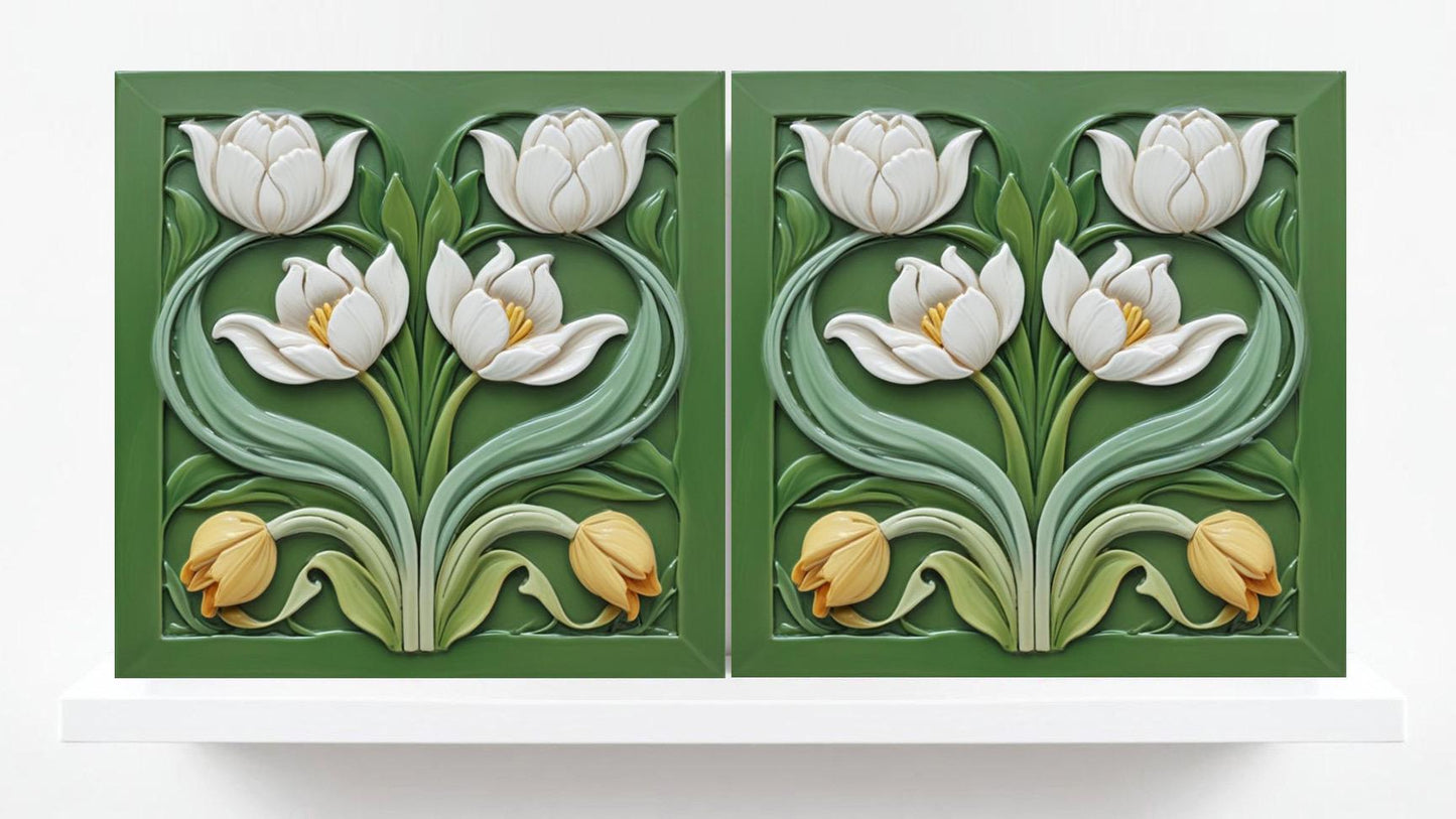 Tulip Tiles Floral Flowers Tile Tulips Design - Set of 2 Decorative ceramic tiles, Bathroom, Kitchen Backsplash, Sink Splashback,Accent Wall