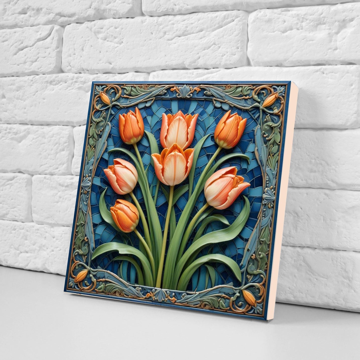 Art Nouveau Flower Ceramic Tiles - Set of 2 Art Nouveau Wall Decor Tiles - Kitchen Backsplash Tiles, Table Decorative Tiles, Bathroom Tiles