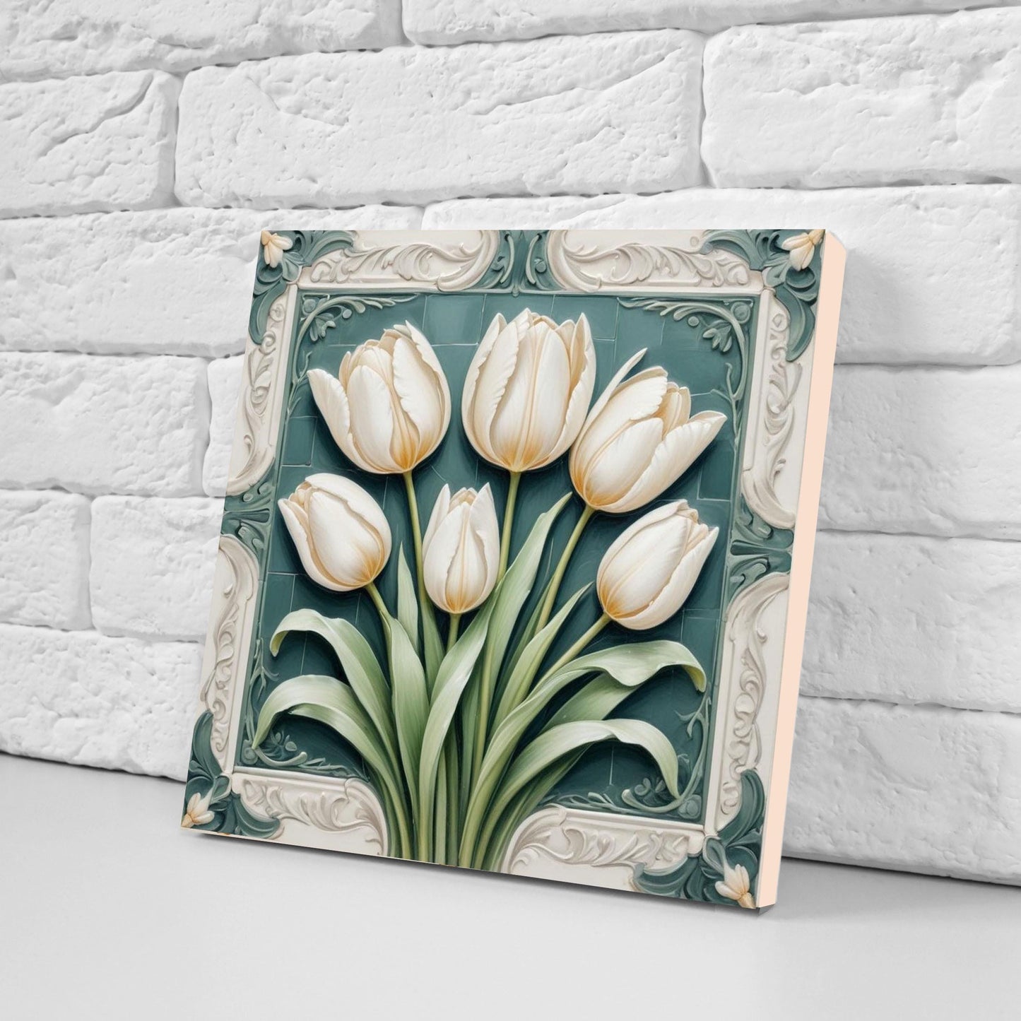 Art Nouveau Ceramic Tulip Tiles - Set of 2 Art Nouveau Wall Decor Tiles - Kitchen Backsplash Tiles, Table Decorative Tiles, Bathroom Tiles