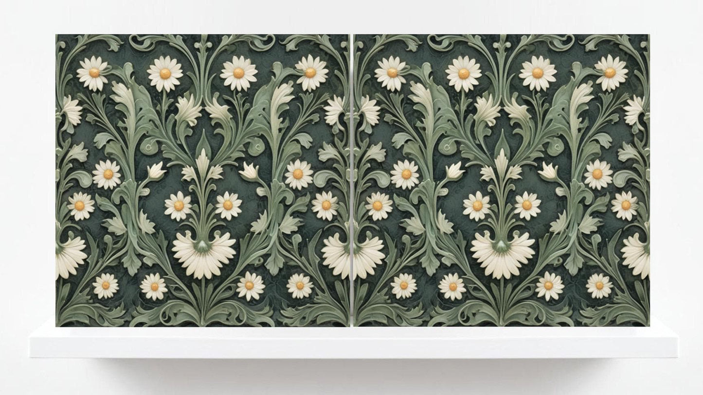Daisy Tile for Backsplash, Flower Design Wall Art -Set of 2 Flowers Daisies Wall Decor Tiles, Kitchen Backsplash, Bathroom, Sink Splashback