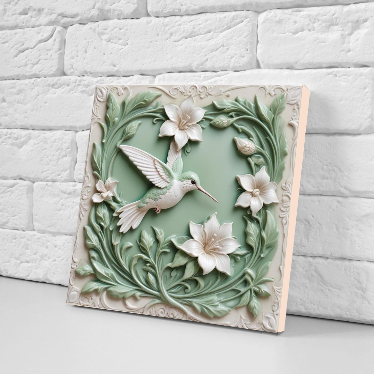 Art Nouveau Bird and Flower Ceramic tiles - Set of 2 Art Nouveau Bird Wall Decor Pastel Tiles Hummingbird Print Kitchen Backsplash, Bathroom