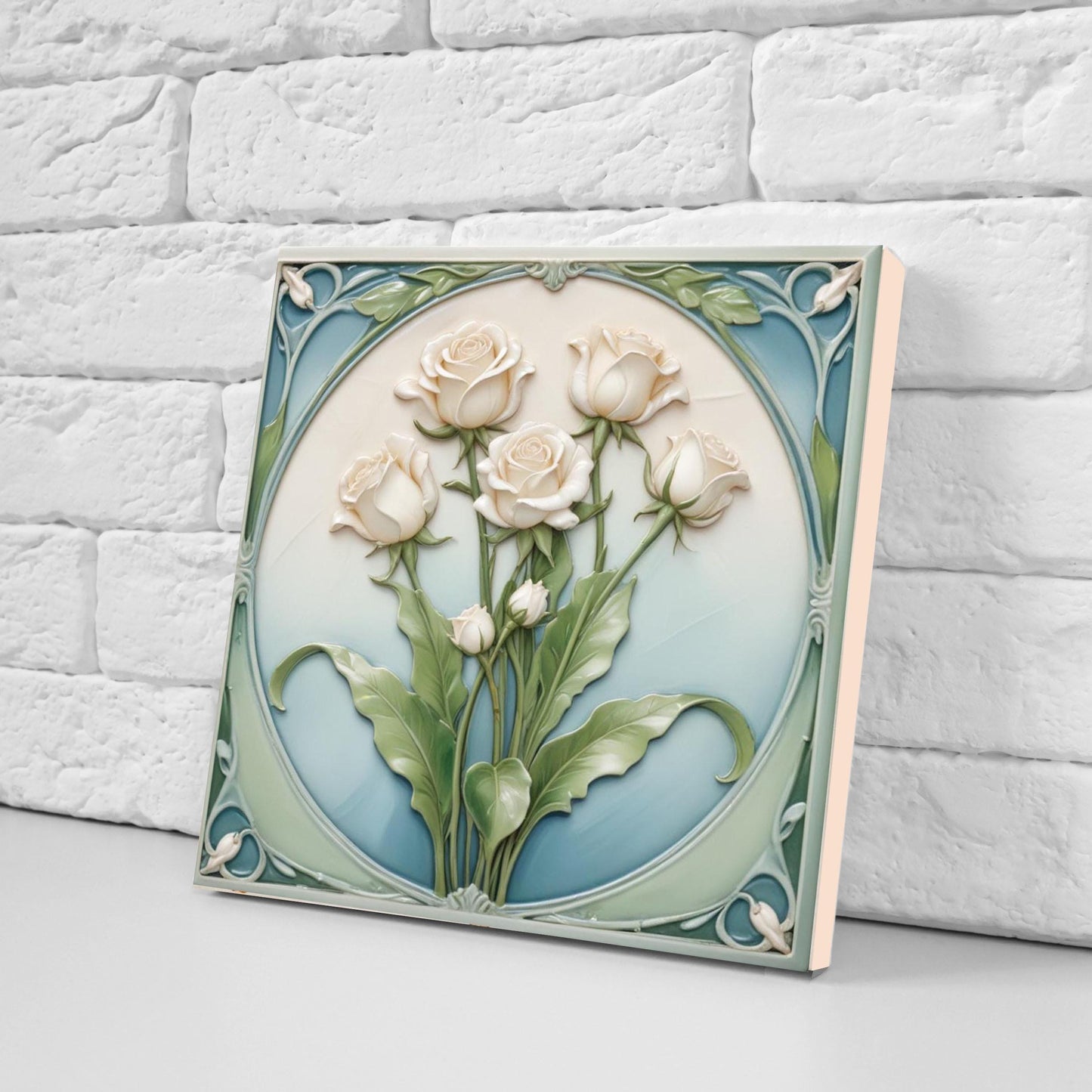 Rose Tile Ceramic tiles Art Nouveau Tiles - Set of 2 Art Nouveau Wall Decor Roses Tiles - Kitchen Backsplash Tiles, Shower Wall Tile