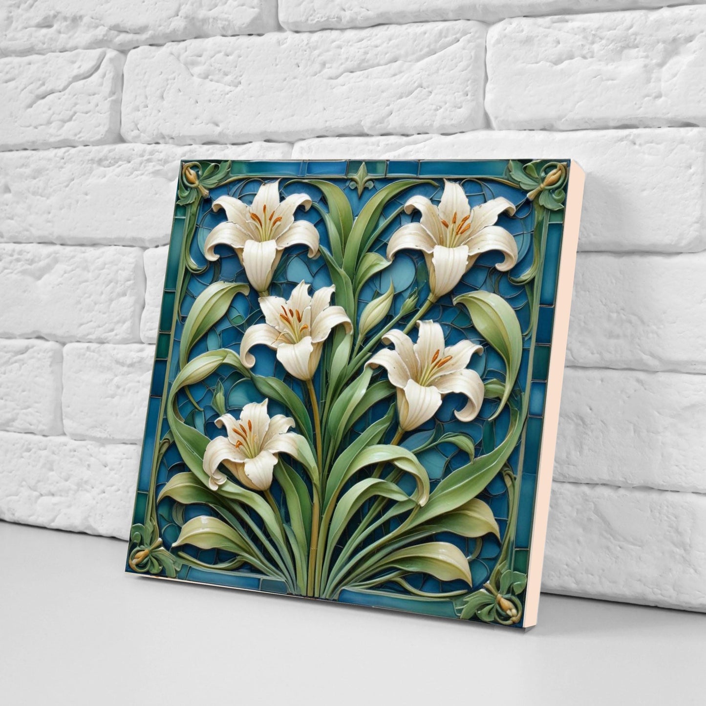 Art Nouveau Flower Ceramic tiles - Set of 2 Art Nouveau Wall Decor Tiles - Kitchen Backsplash Tiles, Table Decorative Tiles, Bathroom Tiles