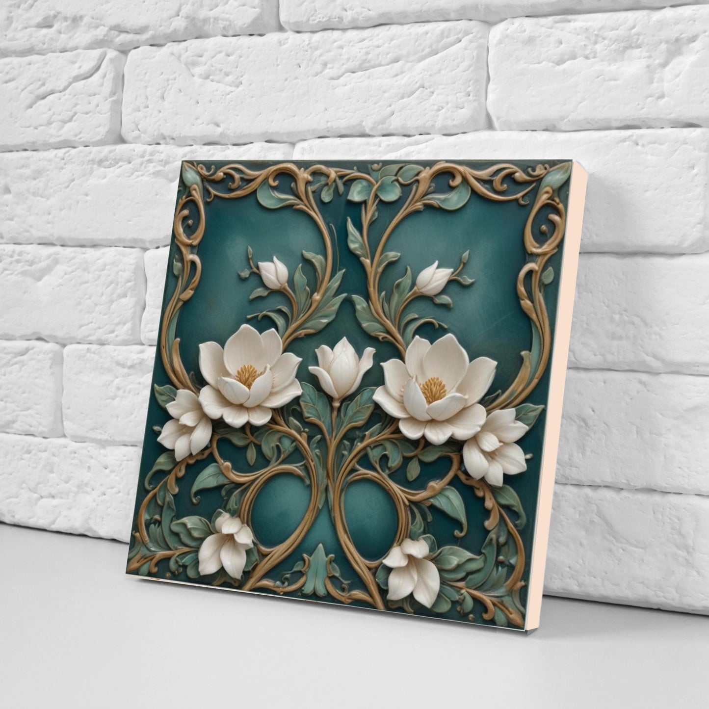 Lotus Tile Green Art Nouveau Tiles Flower Ceramic Tiles -Set of 2 Floral Wall Decor Tiles -Kitchen Backsplash,Shower,Bathroom,Sink,Fireplace