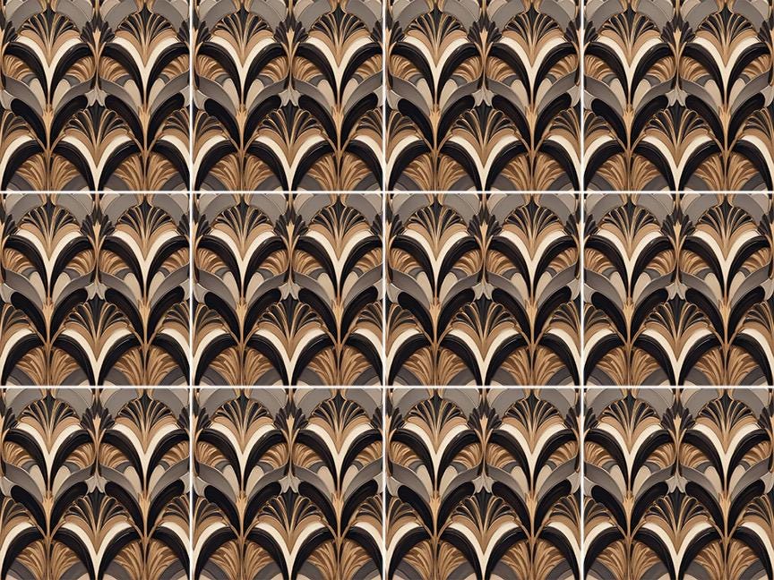 Art Deco Tile Ceramic Brown - Set of 2 Art Deco Tiles Print Wall Decor Geometric Tiles - Kitchen Backsplash,Bathroom,Shower,Sink Splashback