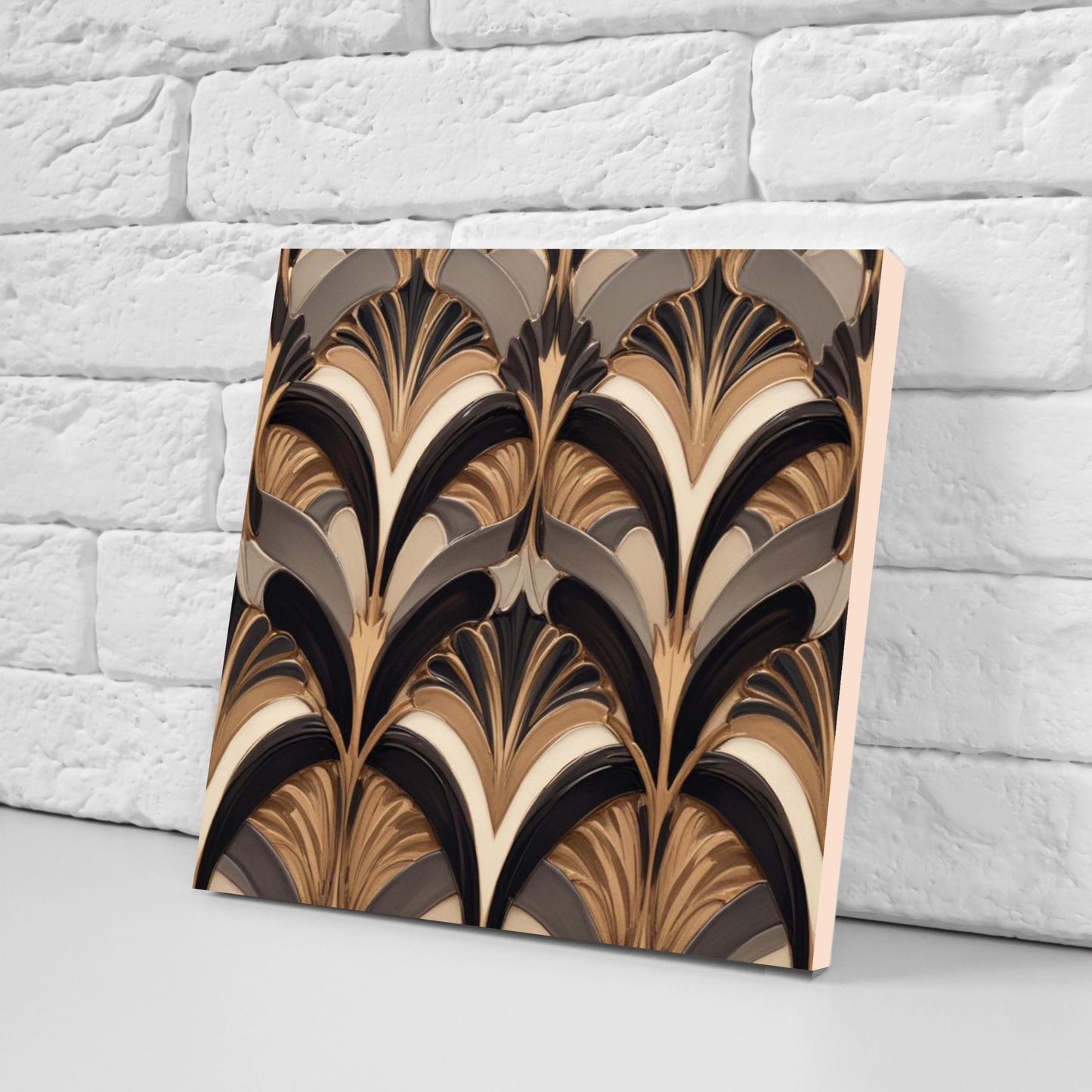 Art Deco Tile Ceramic Brown - Set of 2 Art Deco Tiles Print Wall Decor Geometric Tiles - Kitchen Backsplash,Bathroom,Shower,Sink Splashback
